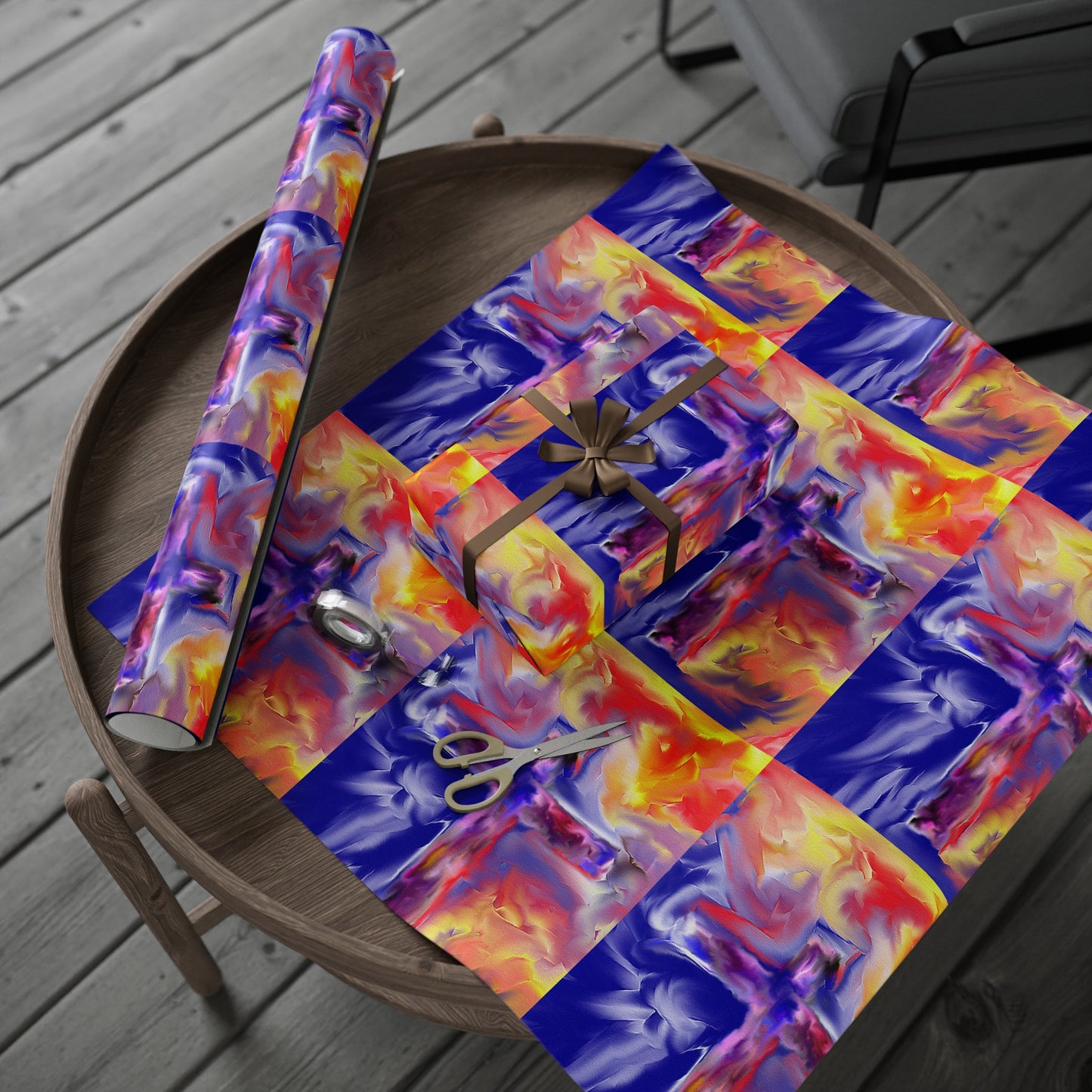 “Golden Rainbow - Christmas Gift Wrapping Paper - Cross Art"