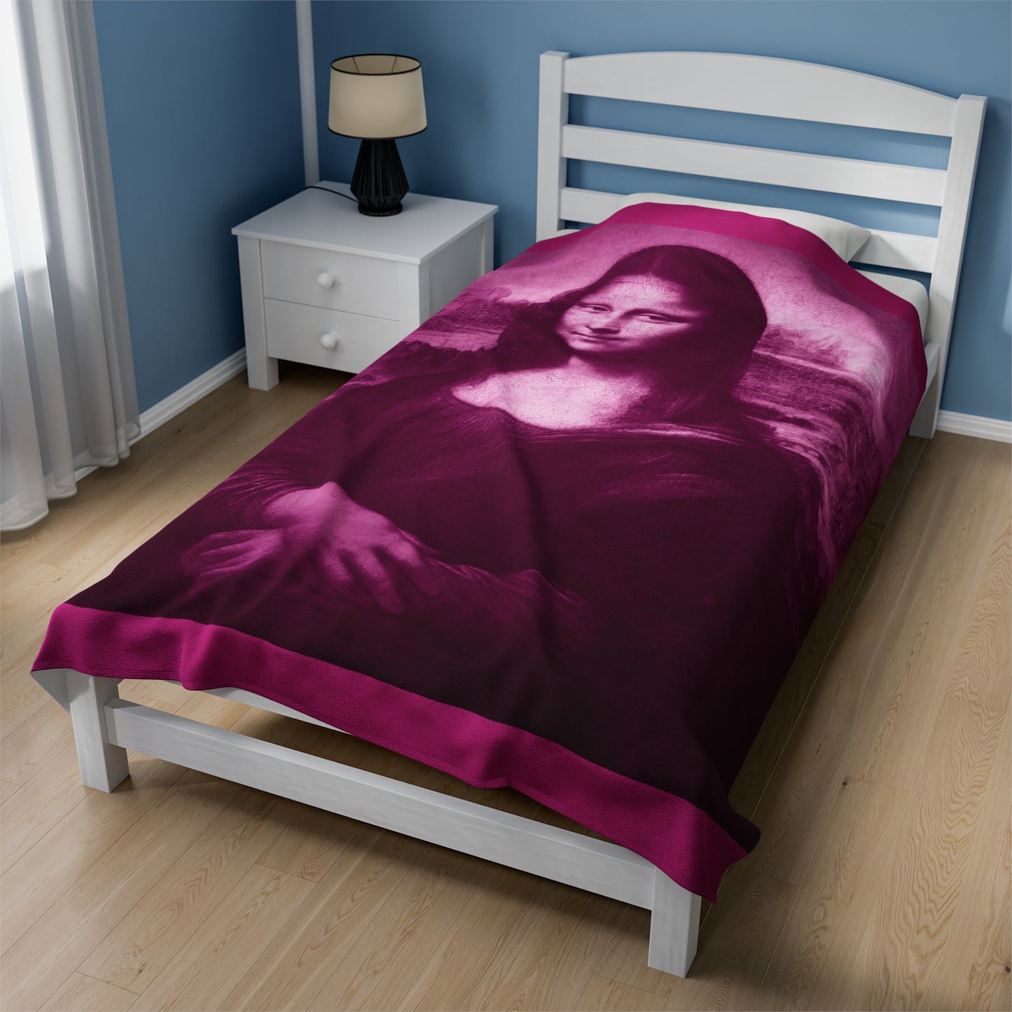 Mona Lisa (Pink) Velveteen Plush Blanket: Stunning Art Design