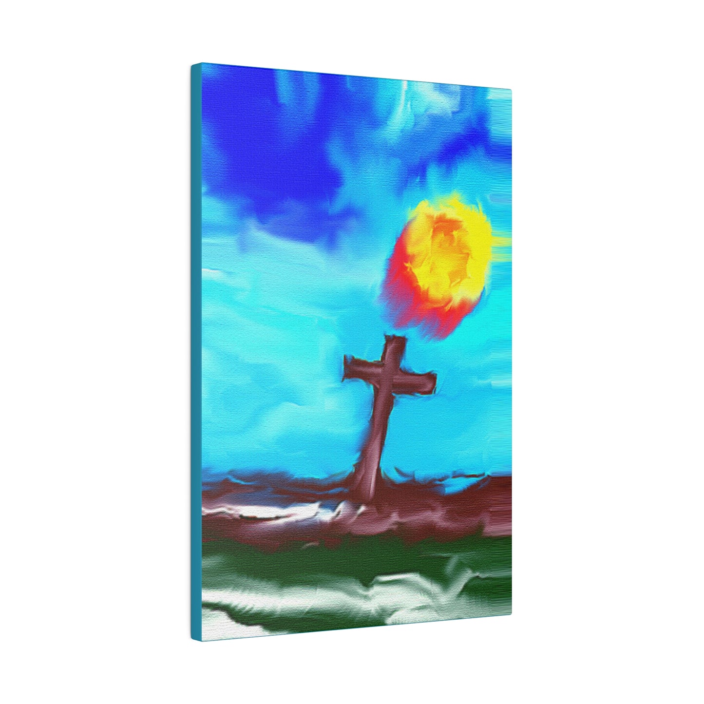 "Powerful Cross Painting - Inspirational Art by Rossouw on Matte Canvas"