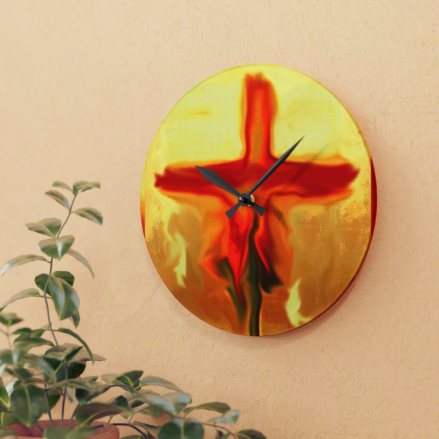 “Rose Petals - Inspirational Cross Art Wall Clock – Round and Square Shape"