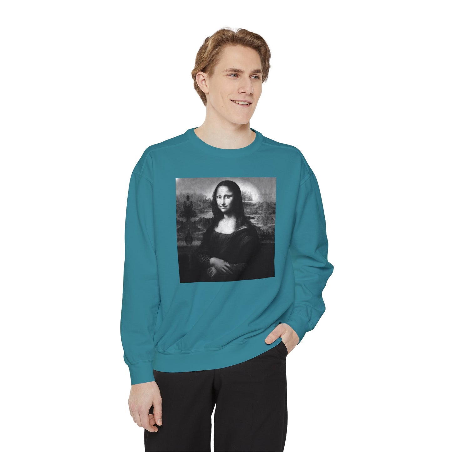 Mona Lisa (B&W): Luxurious Unisex Garment-Dyed Sweatshirt