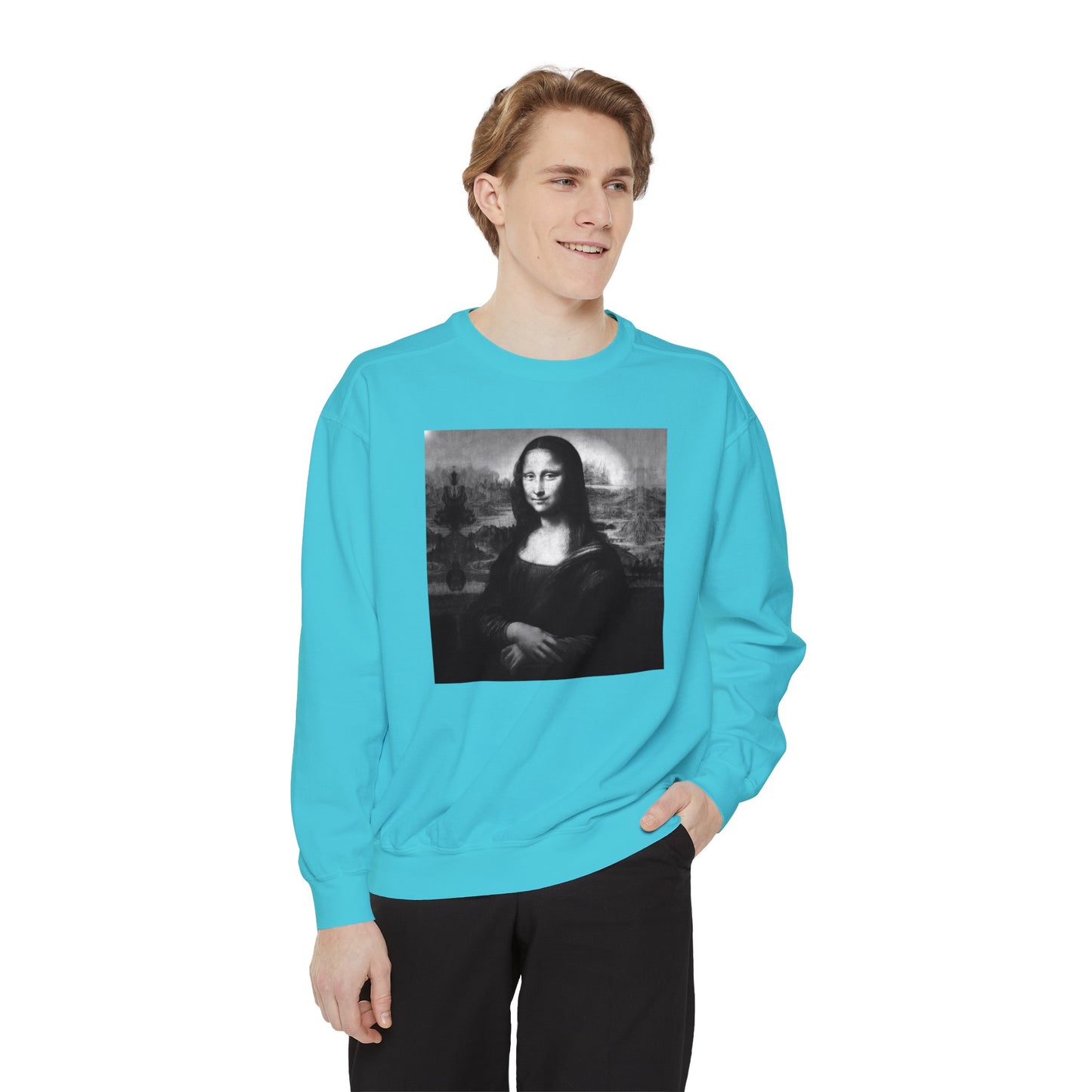 Mona Lisa (B&W): Luxurious Unisex Garment-Dyed Sweatshirt