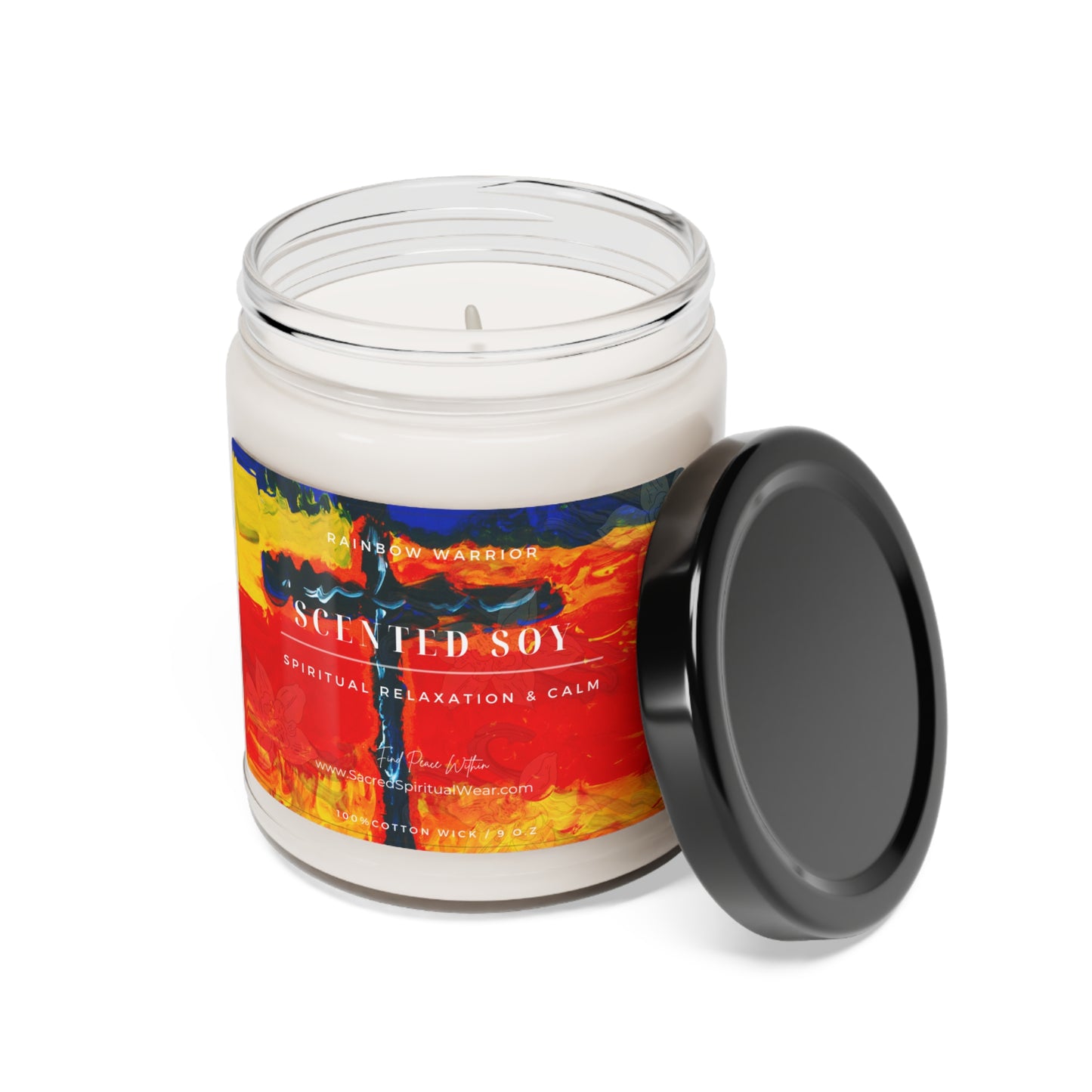 "Rainbow Warrior - Soy Scented Candles with Cross Art"