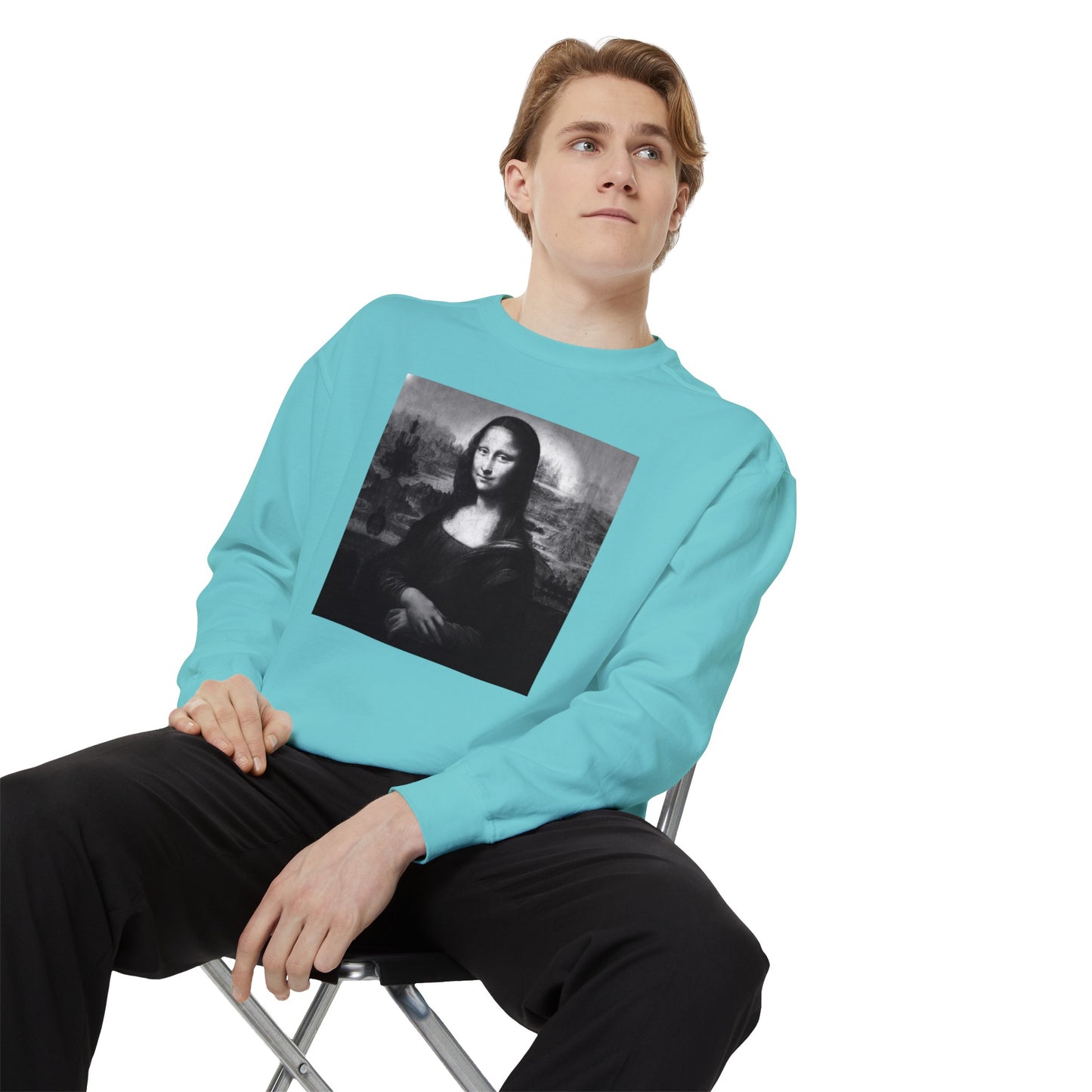 Mona Lisa (B&W): Luxurious Unisex Garment-Dyed Sweatshirt