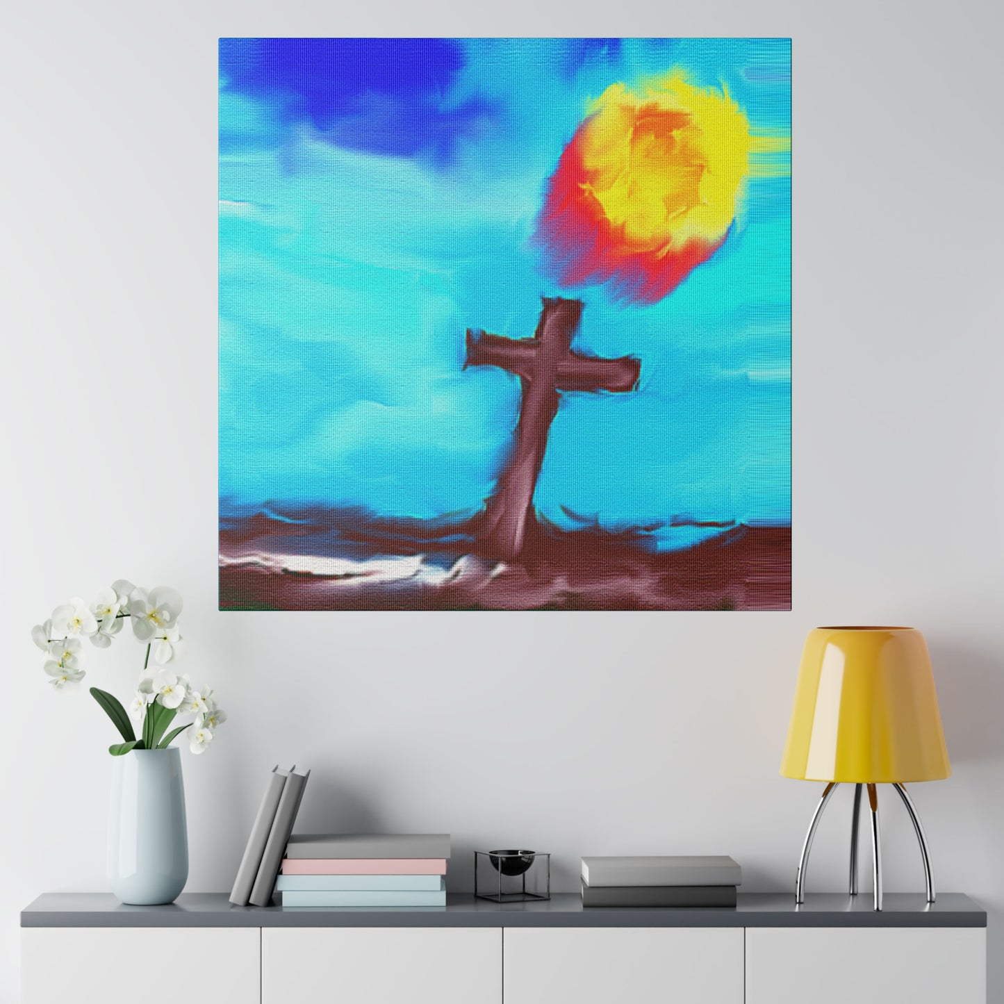 "Powerful Cross Painting - Inspirational Art by Rossouw on Matte Canvas"