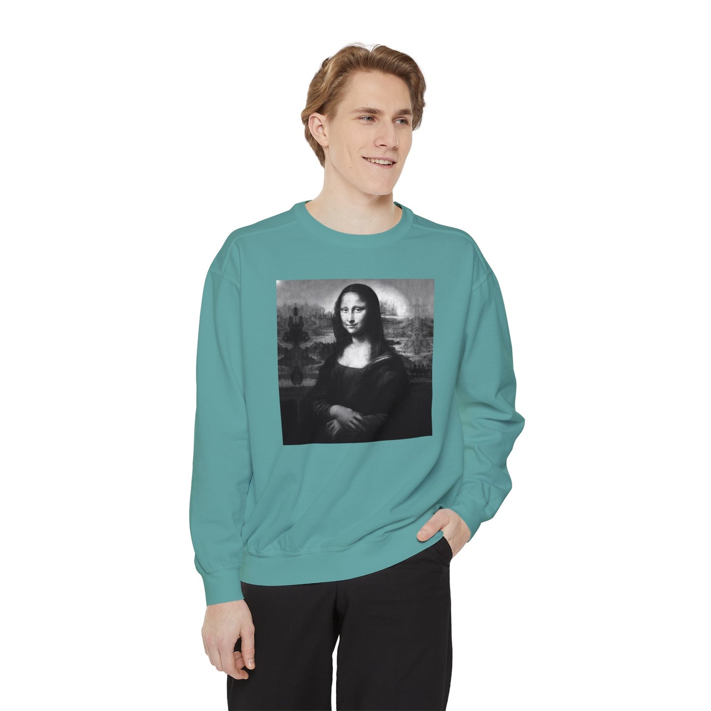 Mona Lisa (B&W): Luxurious Unisex Garment-Dyed Sweatshirt