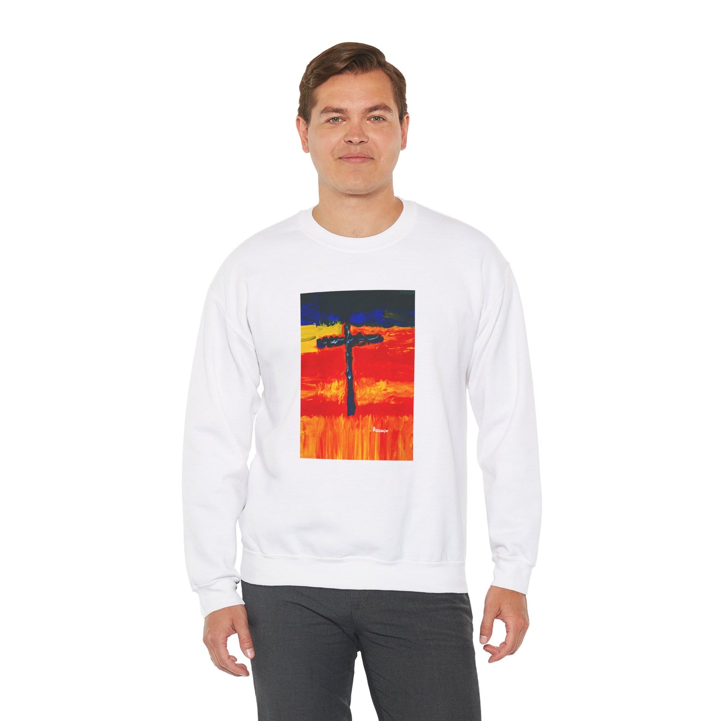 "Rainbow Warrior - Enlightened Spirit Crewneck Sweatshirt – Spiritual Cross Art Painting”