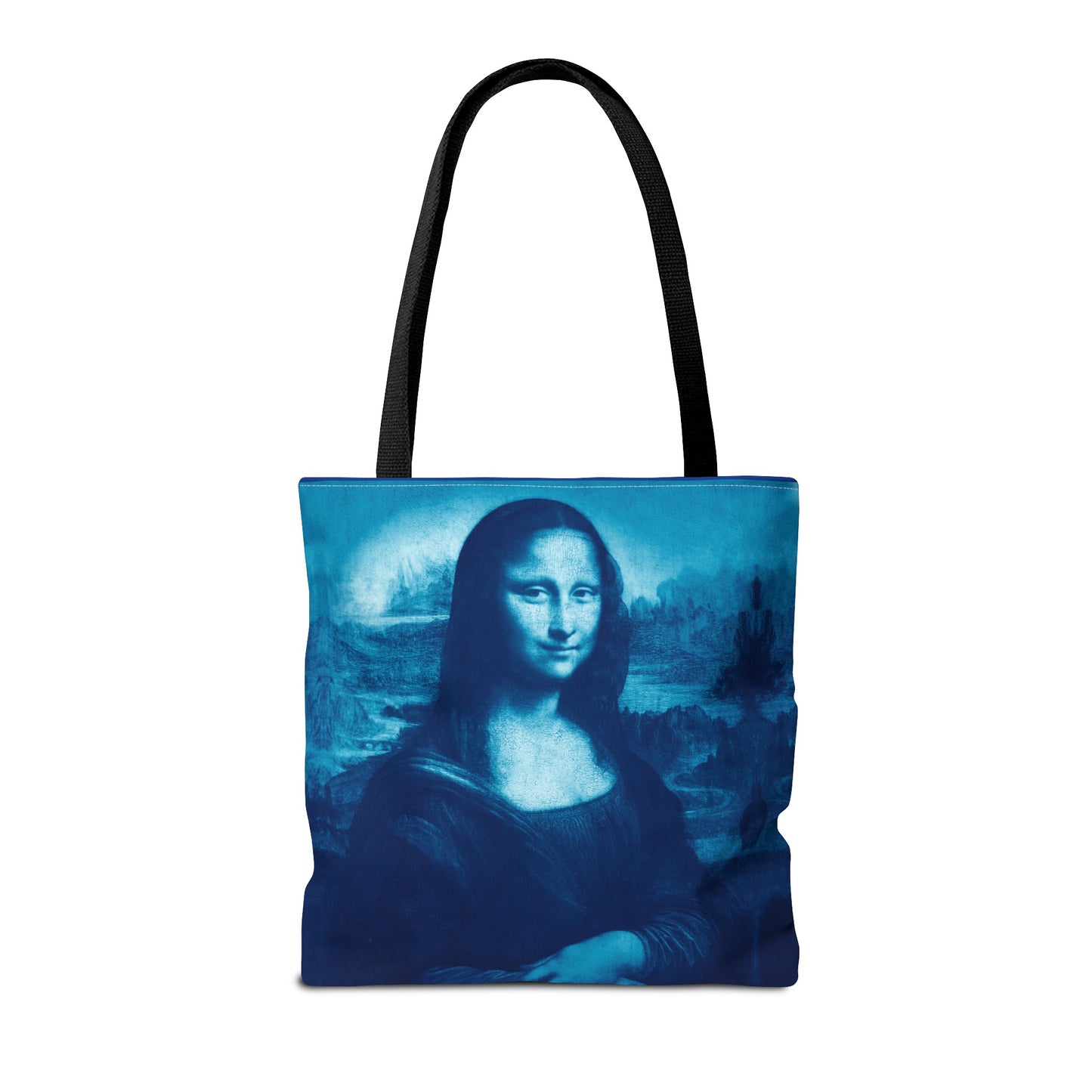 Mona Lisa (Blue) Tote Bags - Vibrant Designer Fashion Accessory with Iconic Artistry