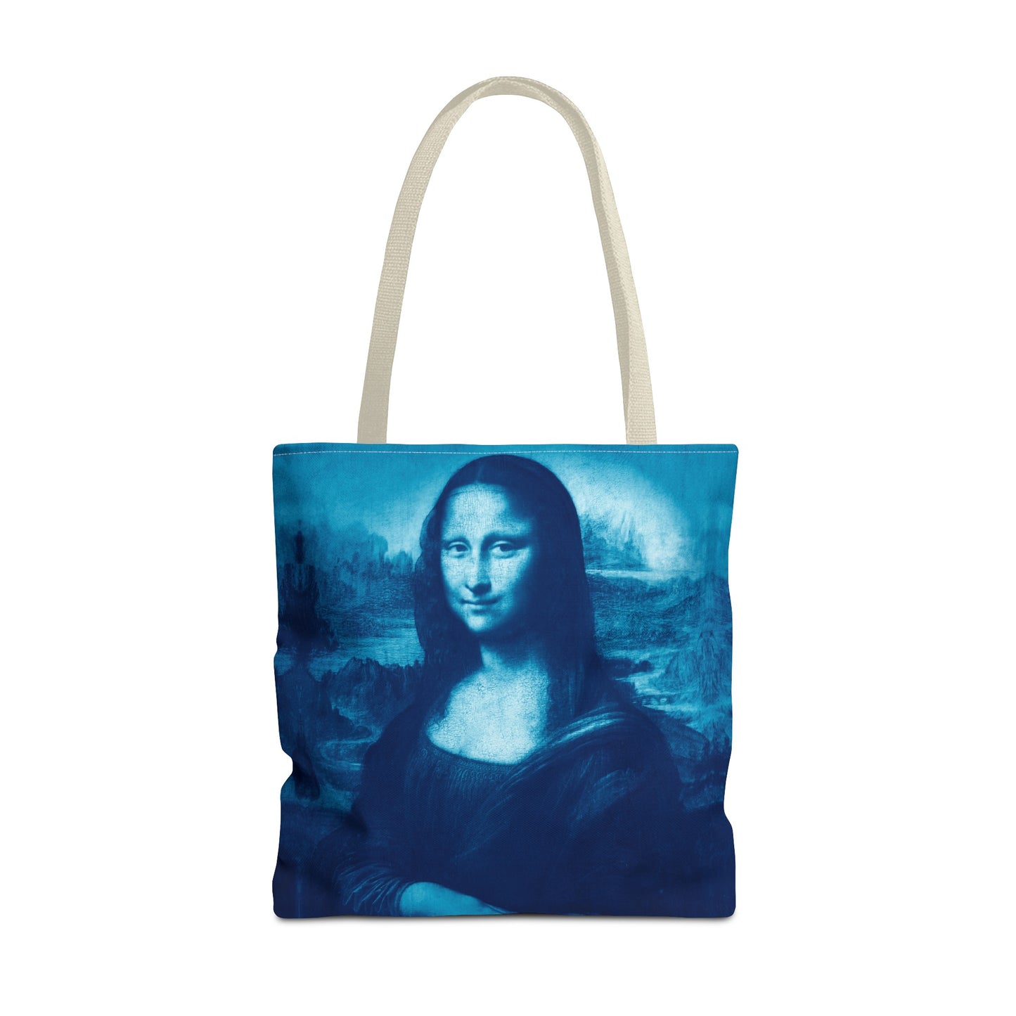 Mona Lisa (Blue) Tote Bags - Vibrant Designer Fashion Accessory with Iconic Artistry