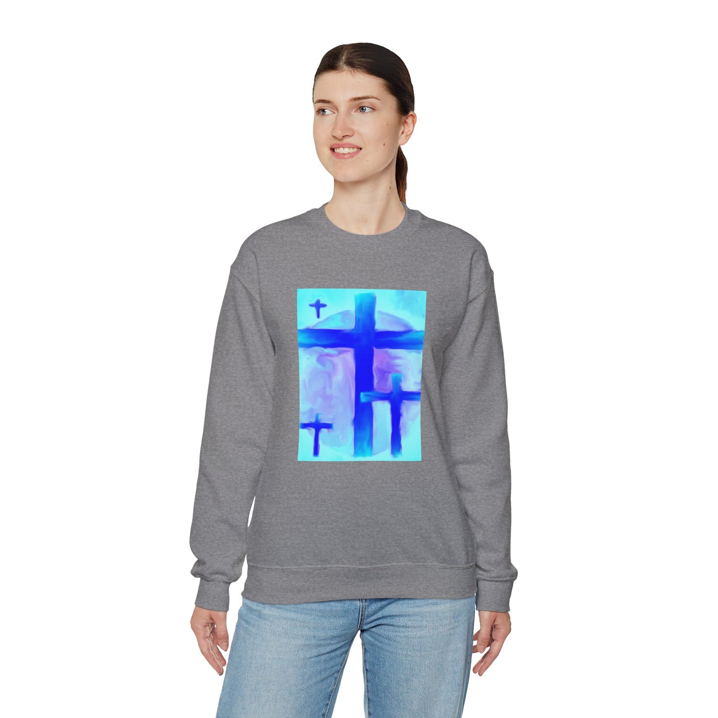 "Dream Visions - Enlightened Spirit Crewneck Sweatshirt – Spiritual Cross Art Painting”