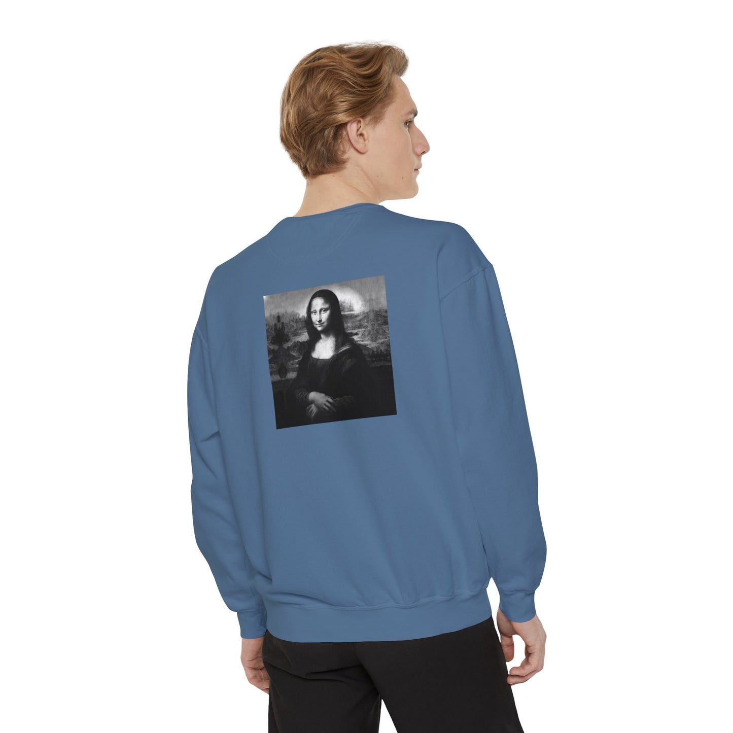 Mona Lisa (B&W): Luxurious Unisex Garment-Dyed Sweatshirt