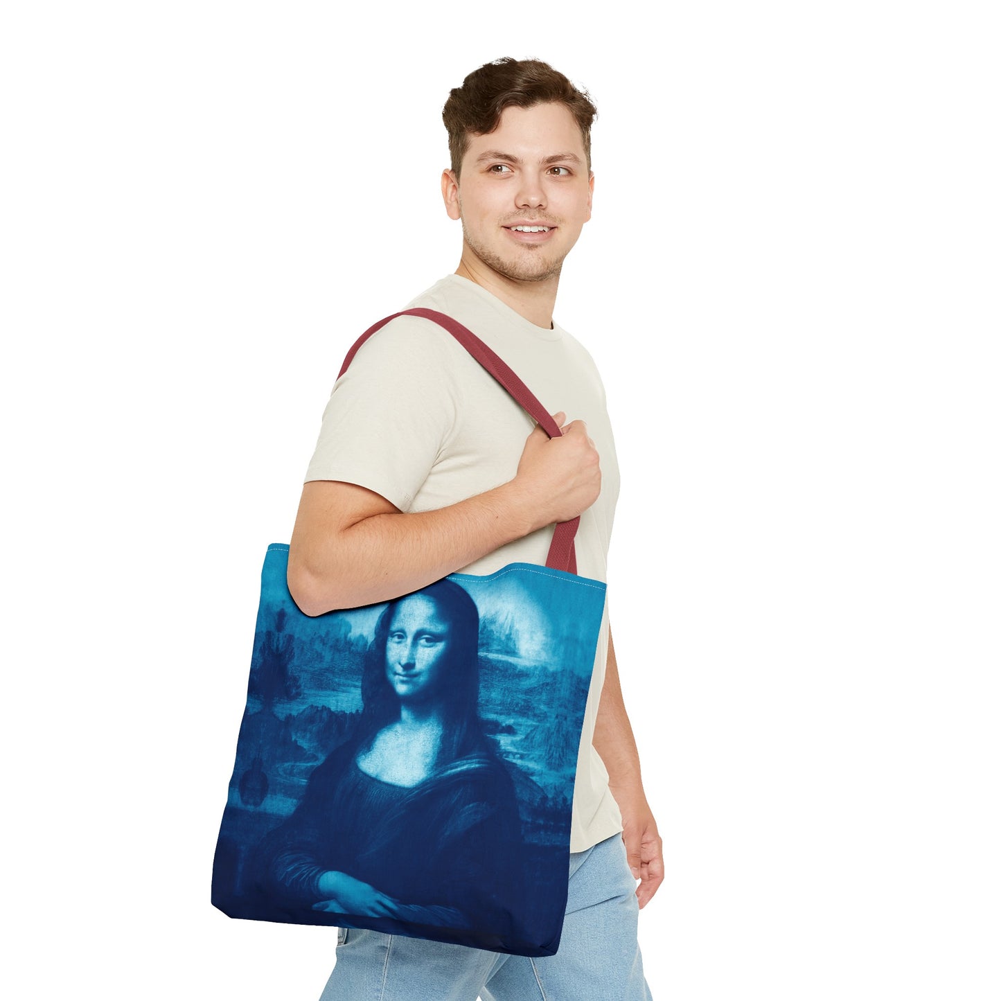 Mona Lisa (Blue) Tote Bags - Vibrant Designer Fashion Accessory with Iconic Artistry