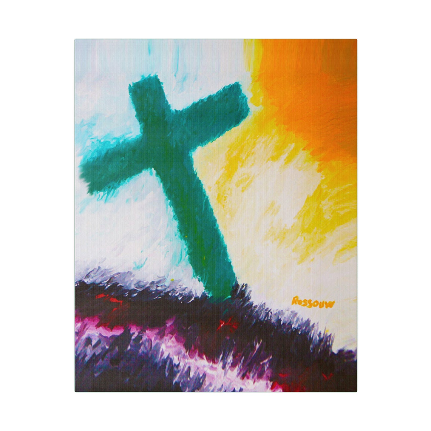 "Powerful Cross Painting - Inspirational Art by Rossouw on Matte Canvas"