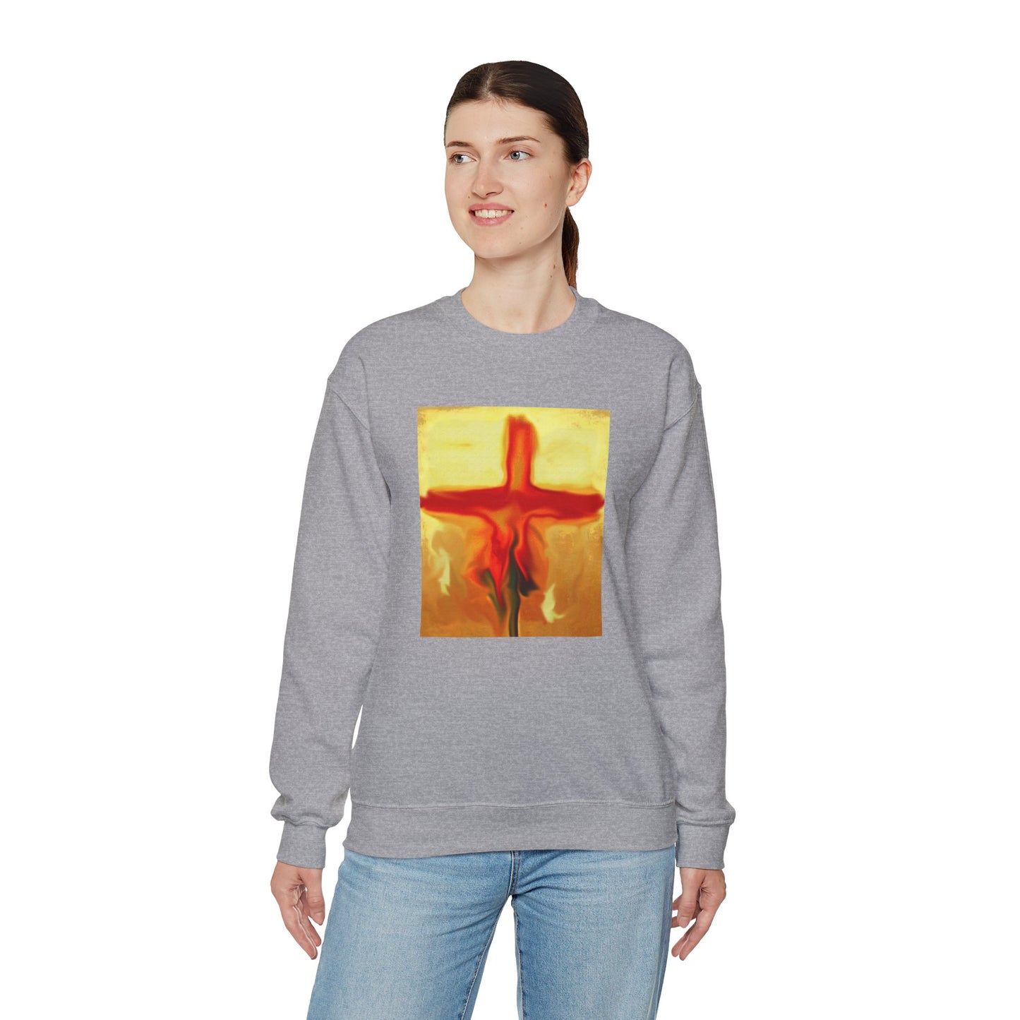 "Rose Petals - Enlightened Spirit Crewneck Sweatshirt – Spiritual Cross Art Painting”