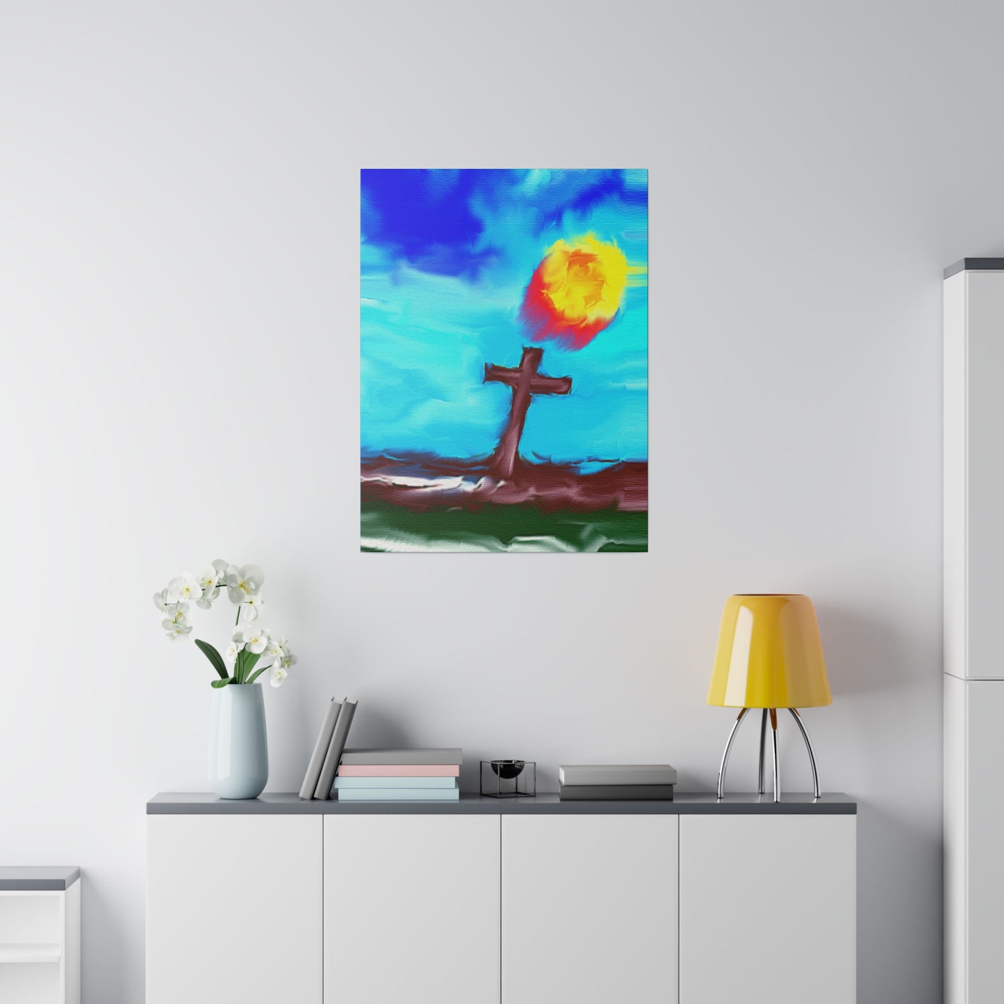 "Powerful Cross Painting - Inspirational Art by Rossouw on Matte Canvas"