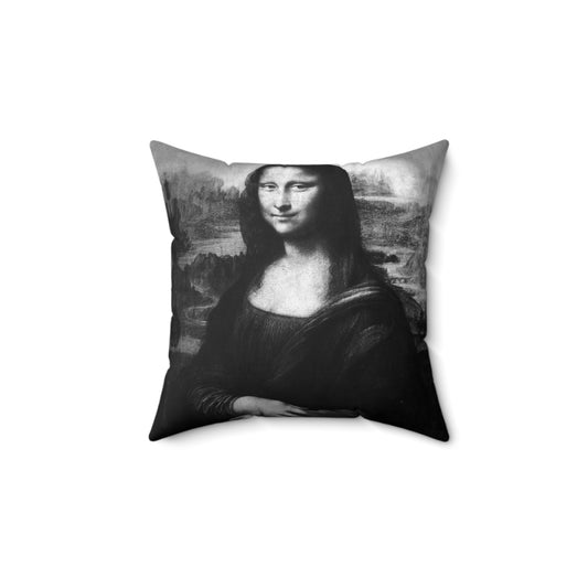 The Mona Lisa (B&W) - Polyester Square Pillow - Contemporary Art