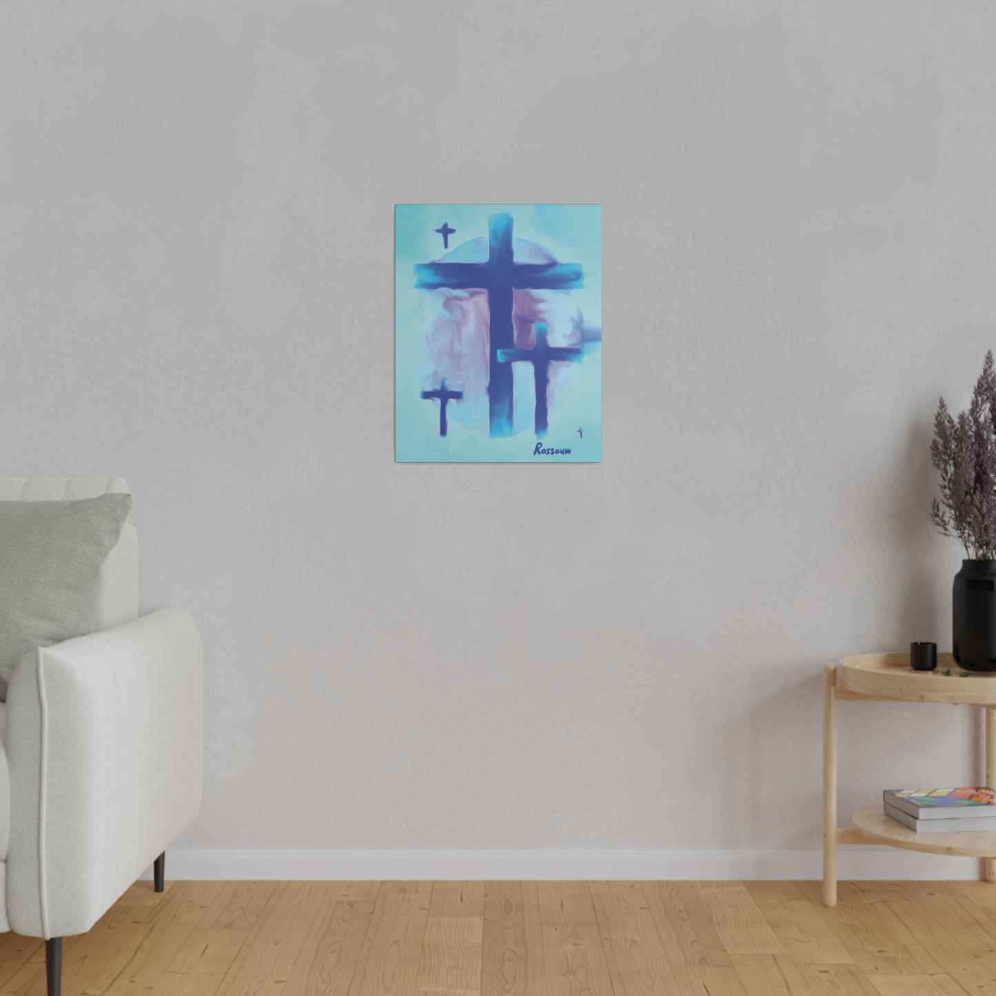 "Powerful Cross Painting - Inspirational Art by Rossouw on Matte Canvas"