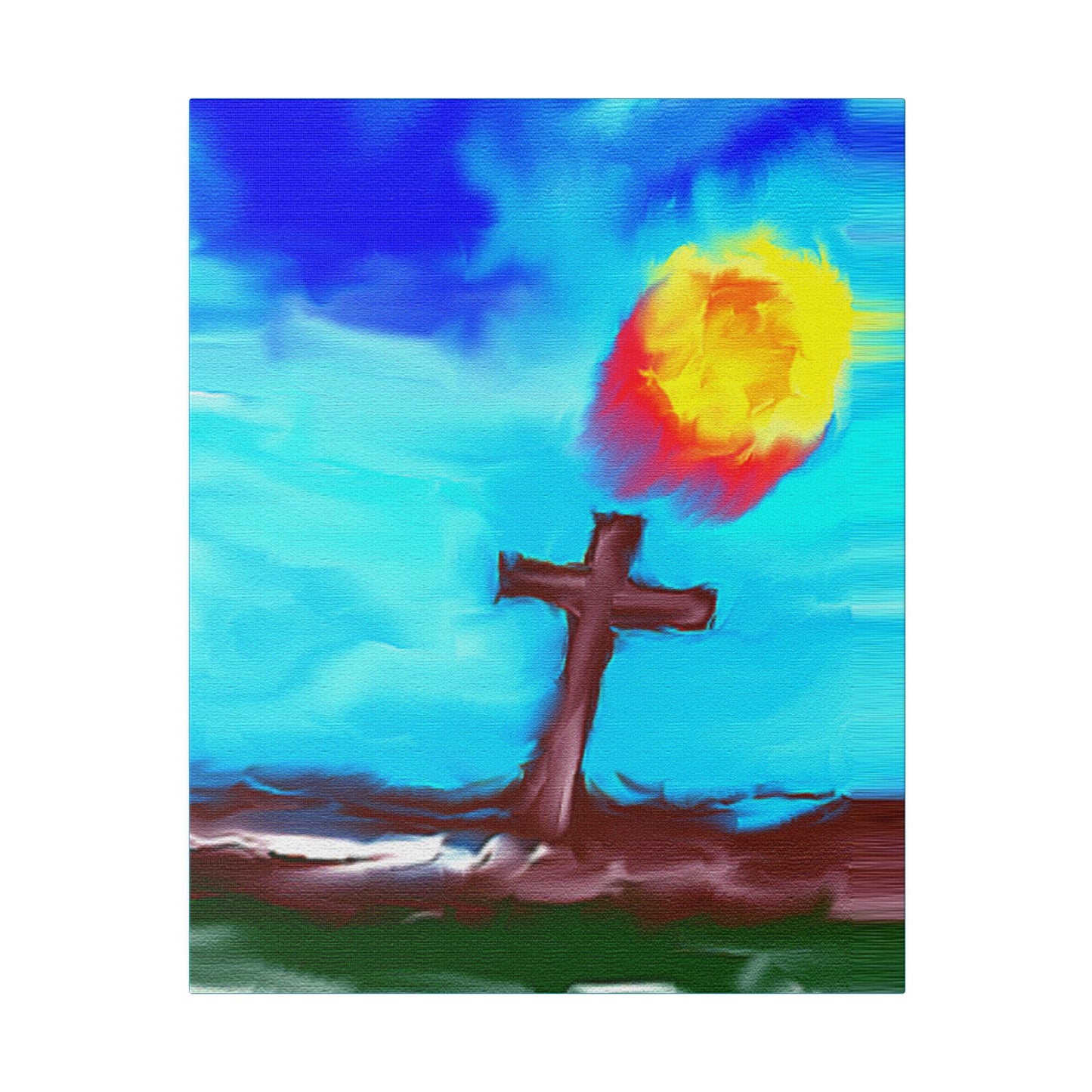 "Powerful Cross Painting - Inspirational Art by Rossouw on Matte Canvas"