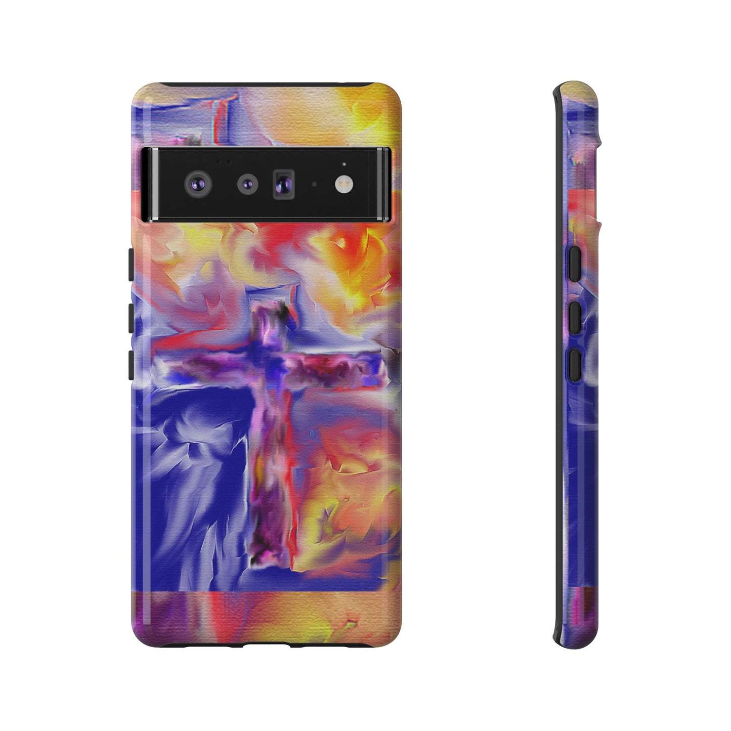 "Golden Rainbow - Divine Cross Protective Phone Case"