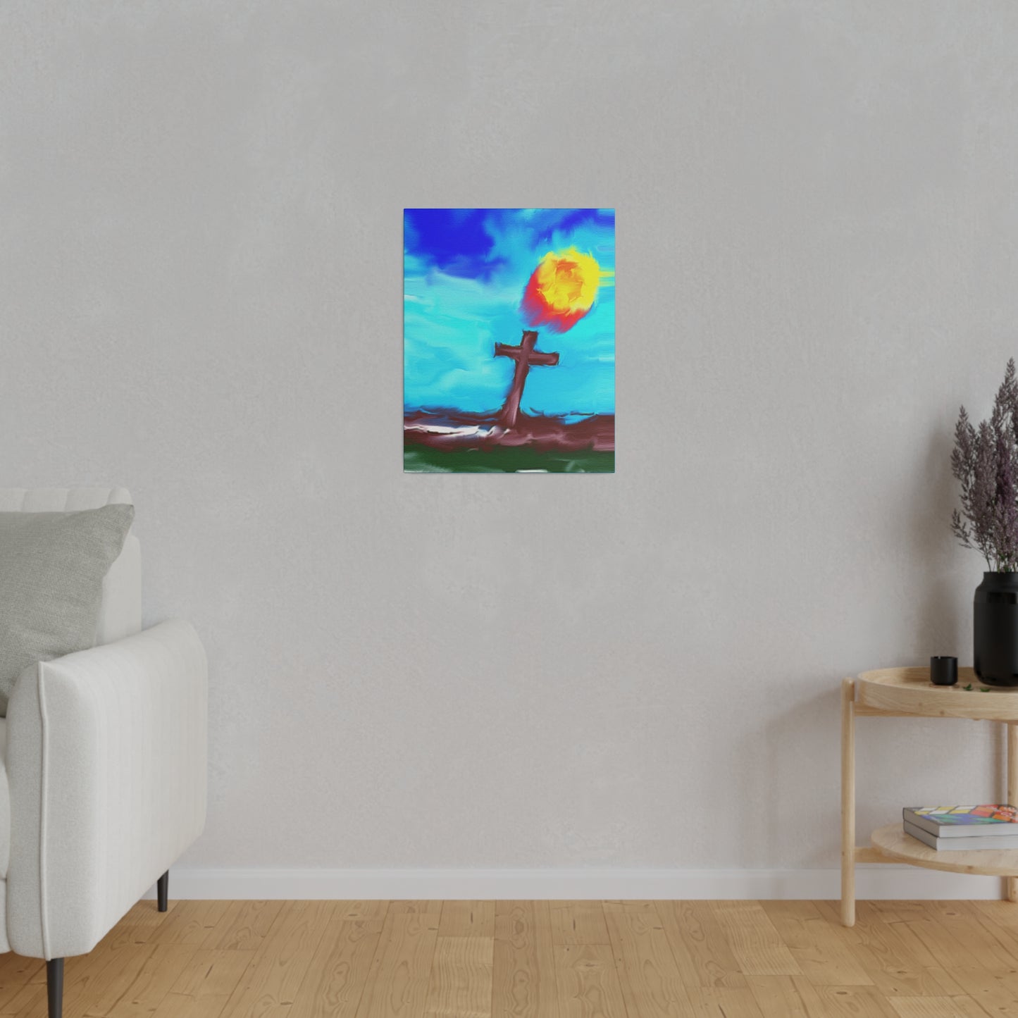 "Powerful Cross Painting - Inspirational Art by Rossouw on Matte Canvas"