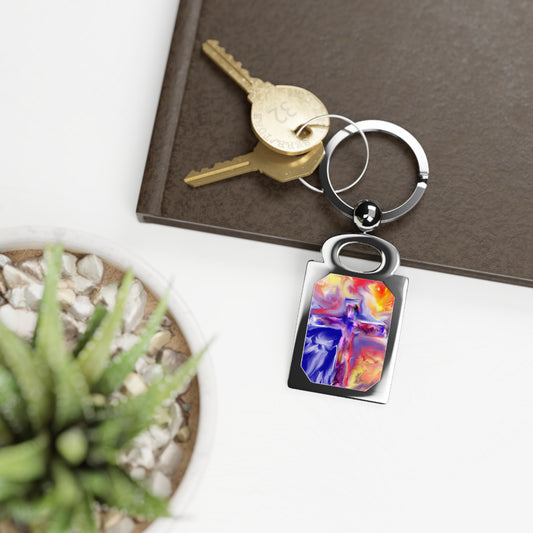 "Golden Rainbow - Photo Keyring With Cross Art"