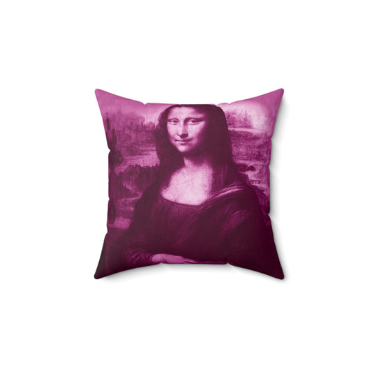 The Mona Lisa (Pink) - Polyester Square Pillow - Contemporary Art