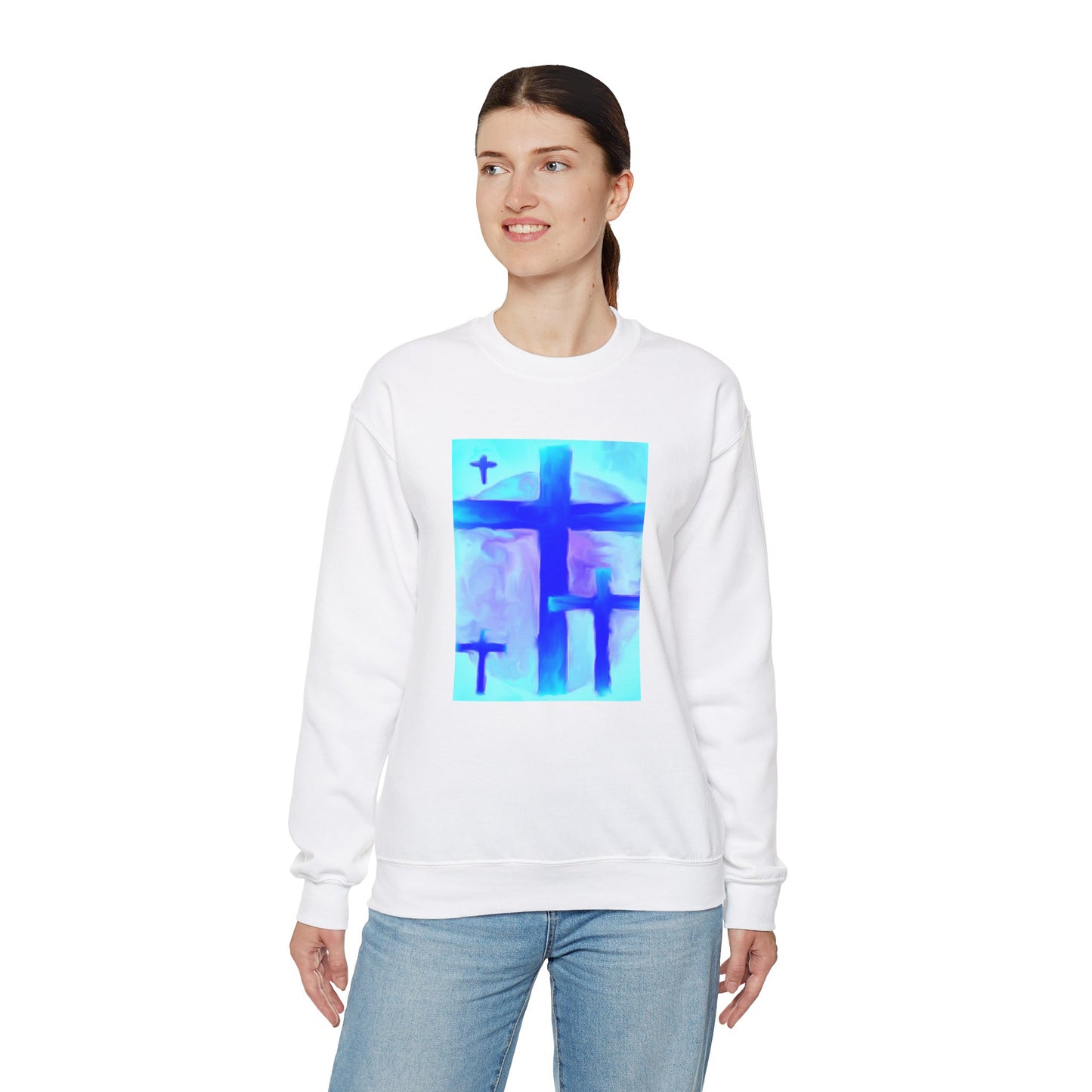 "Dream Visions - Enlightened Spirit Crewneck Sweatshirt – Spiritual Cross Art Painting”