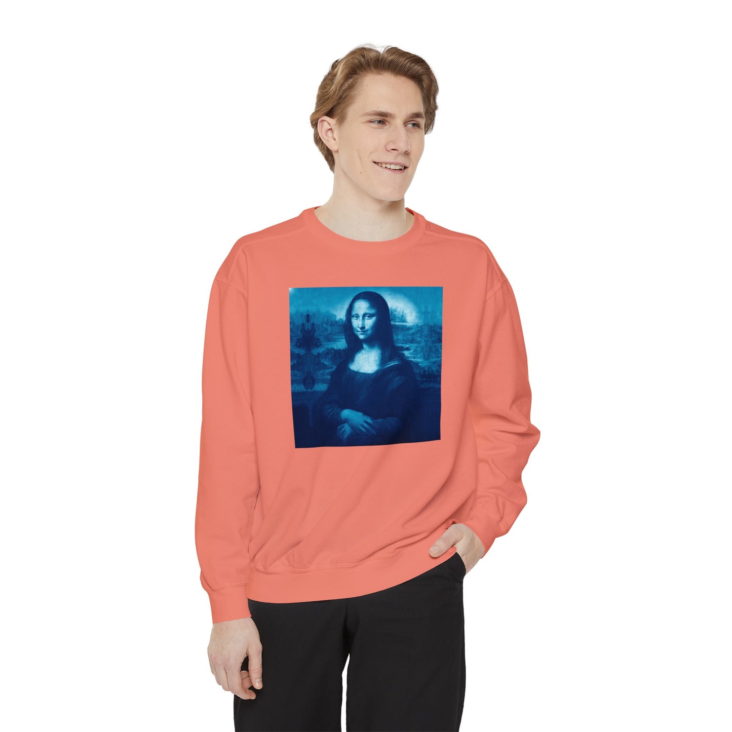 Mona Lisa (blue): Luxurious Unisex Garment-Dyed Sweatshirt