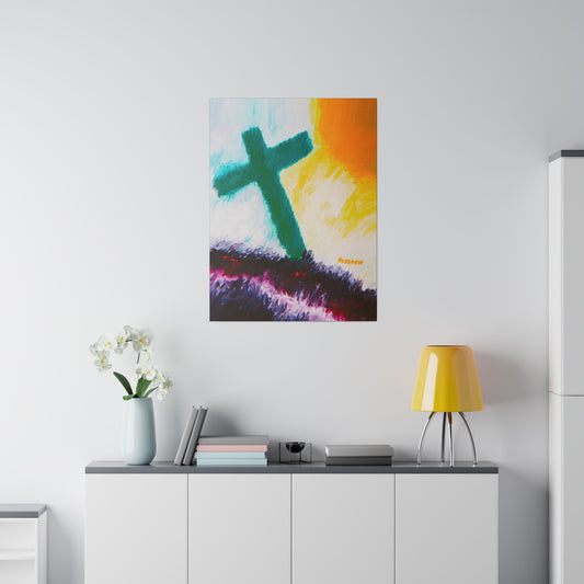 "Powerful Cross Painting - Inspirational Art by Rossouw on Matte Canvas"