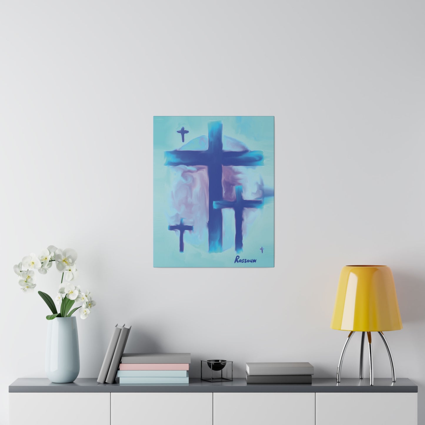 "Powerful Cross Painting - Inspirational Art by Rossouw on Matte Canvas"