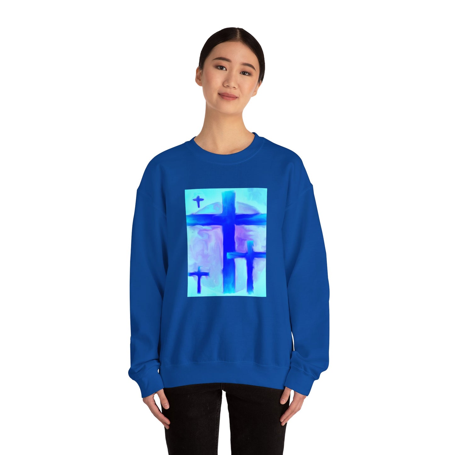 "Dream Visions - Enlightened Spirit Crewneck Sweatshirt – Spiritual Cross Art Painting”