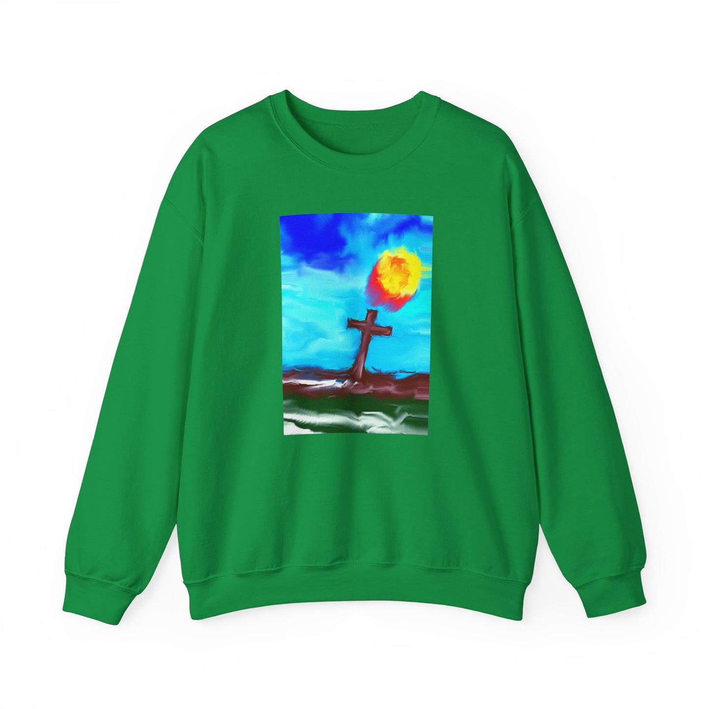 "Sunlight - Enlightened Spirit Crewneck Sweatshirt – Spiritual Cross Art Painting”