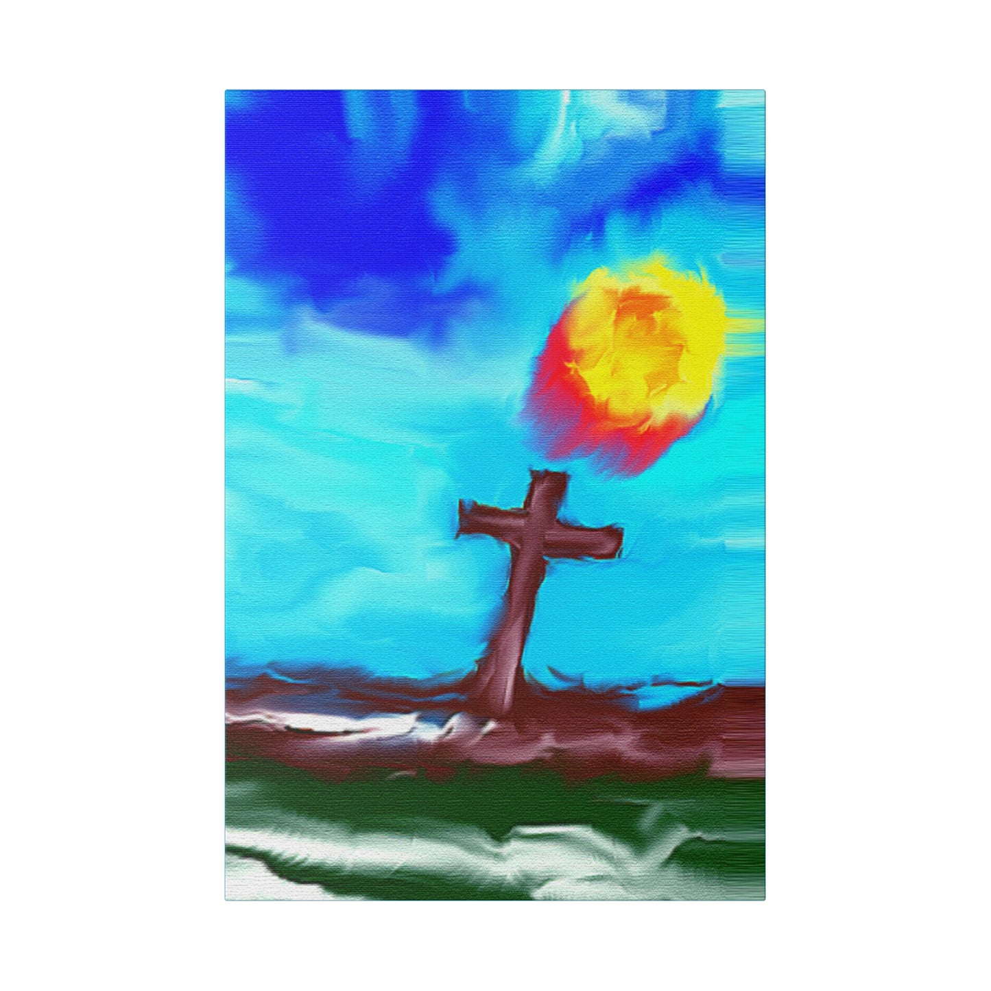 "Powerful Cross Painting - Inspirational Art by Rossouw on Matte Canvas"