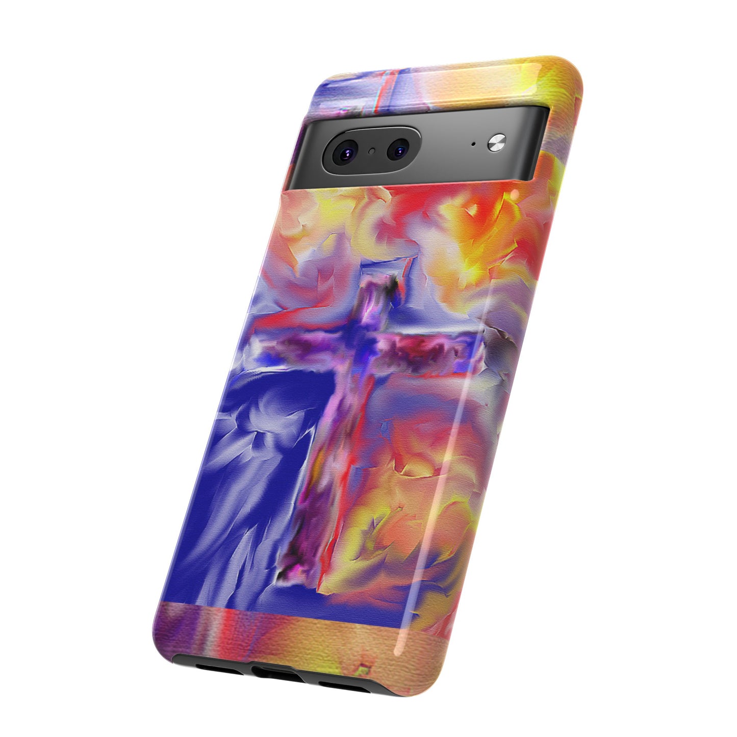 "Golden Rainbow - Divine Cross Protective Phone Case"