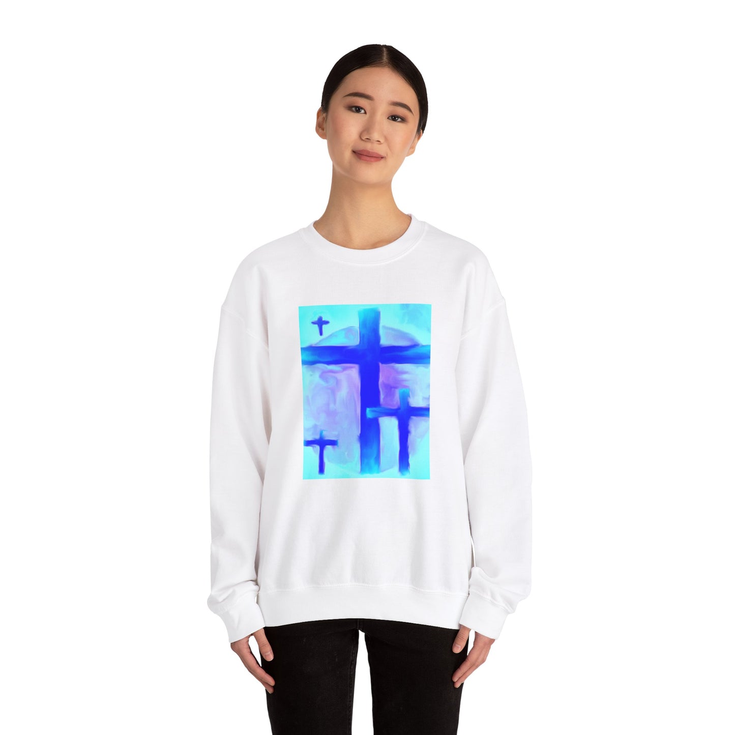 "Dream Visions - Enlightened Spirit Crewneck Sweatshirt – Spiritual Cross Art Painting”