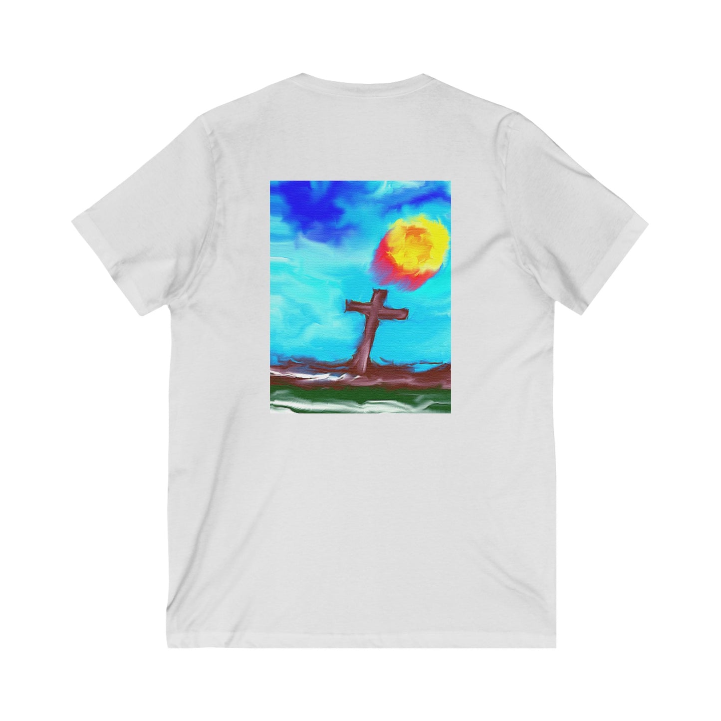 "Sunrise Cross Tee – Spiritual Artwork by Rossouw"