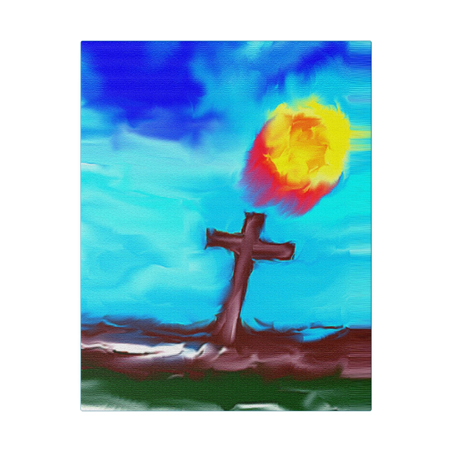 "Powerful Cross Painting - Inspirational Art by Rossouw on Matte Canvas"