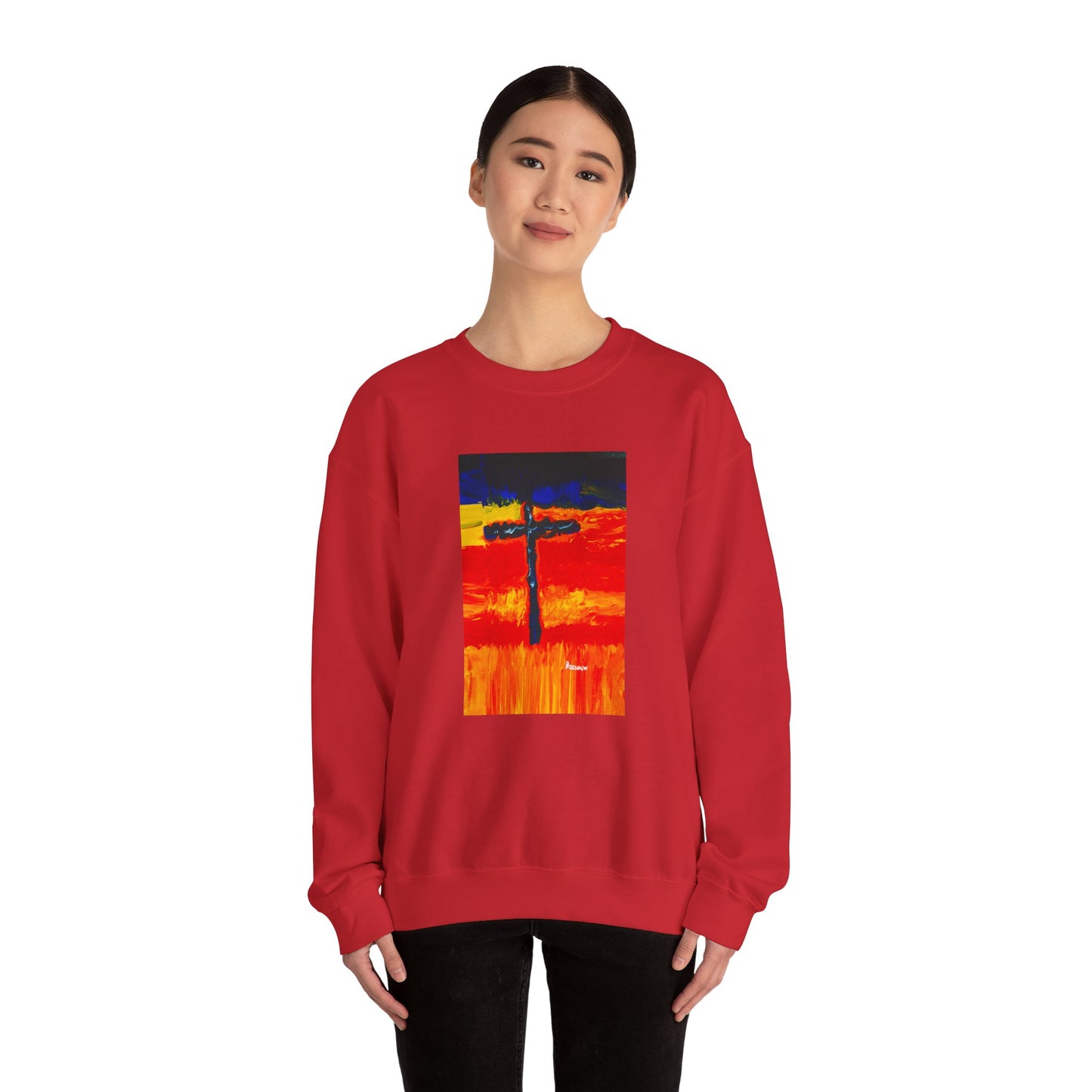 "Rainbow Warrior - Enlightened Spirit Crewneck Sweatshirt – Spiritual Cross Art Painting”