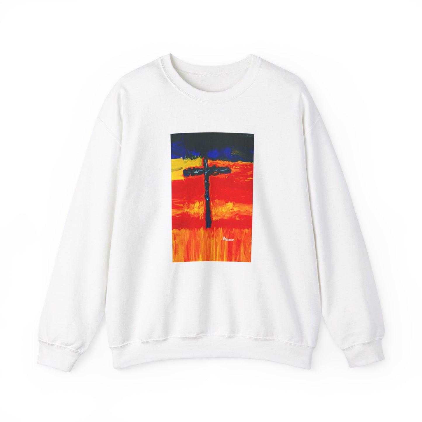 "Rainbow Warrior - Enlightened Spirit Crewneck Sweatshirt – Spiritual Cross Art Painting”