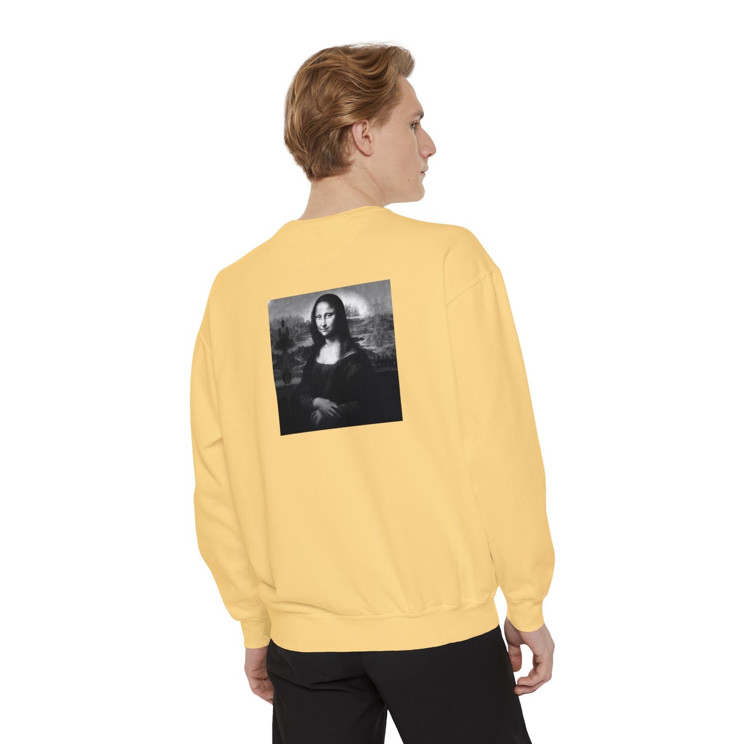 Mona Lisa (B&W): Luxurious Unisex Garment-Dyed Sweatshirt