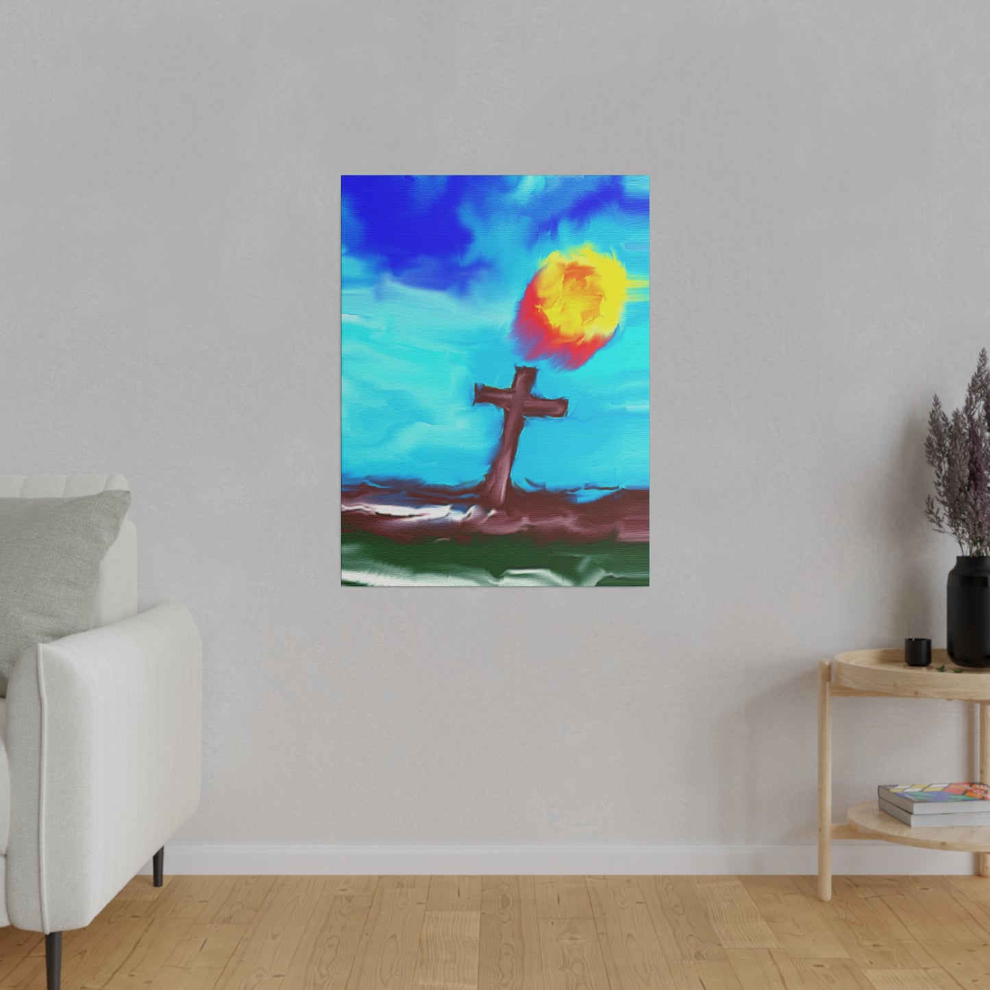 "Powerful Cross Painting - Inspirational Art by Rossouw on Matte Canvas"