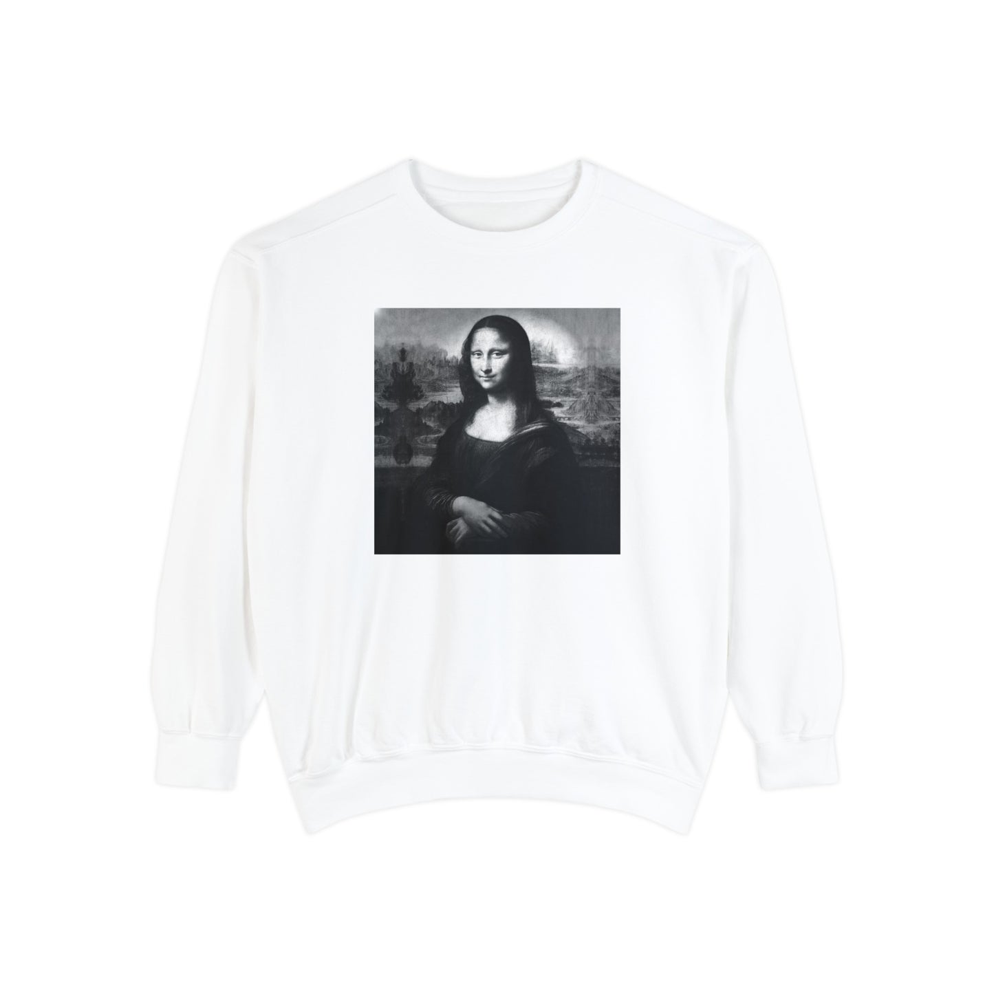 Mona Lisa (B&W): Luxurious Unisex Garment-Dyed Sweatshirt