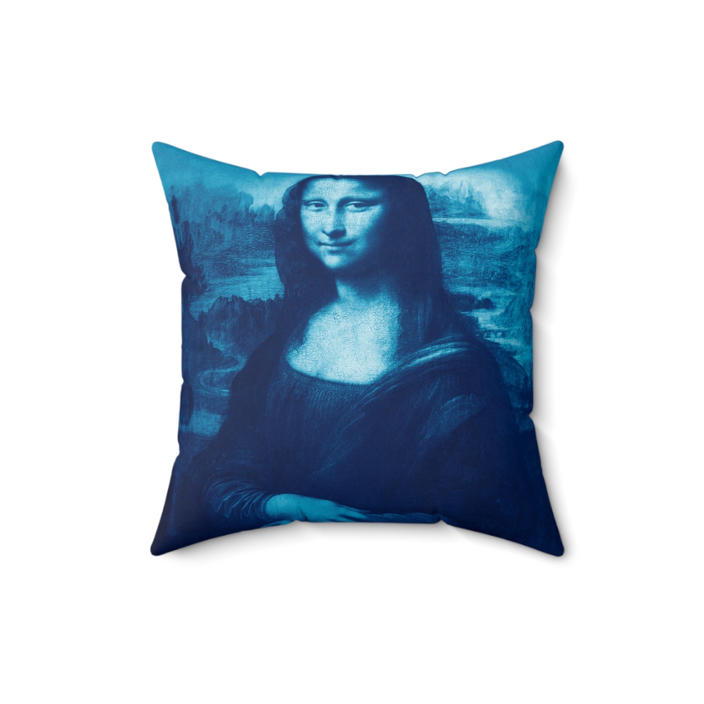 The Mona Lisa (Blue) Square Pillow: Iconic Art Decor