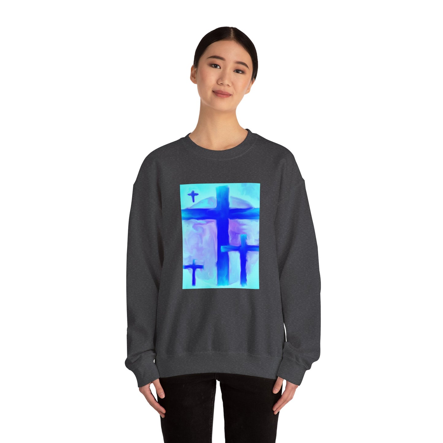 "Dream Visions - Enlightened Spirit Crewneck Sweatshirt – Spiritual Cross Art Painting”