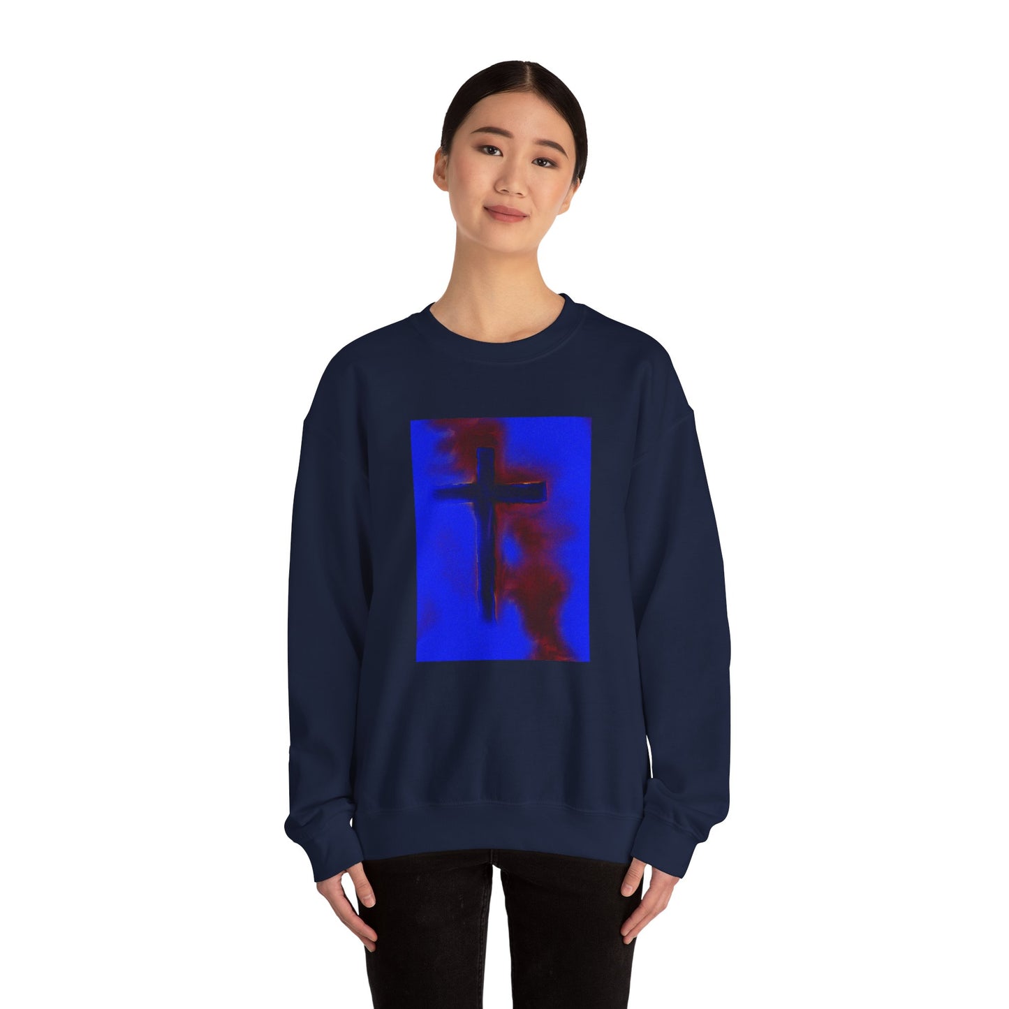 "Rise Up - Enlightened Spirit Crewneck Sweatshirt – Spiritual Cross Painting”