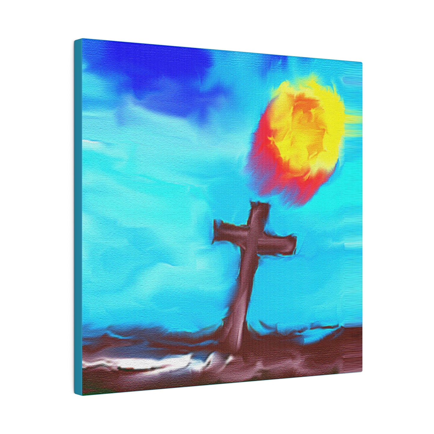 "Powerful Cross Painting - Inspirational Art by Rossouw on Matte Canvas"