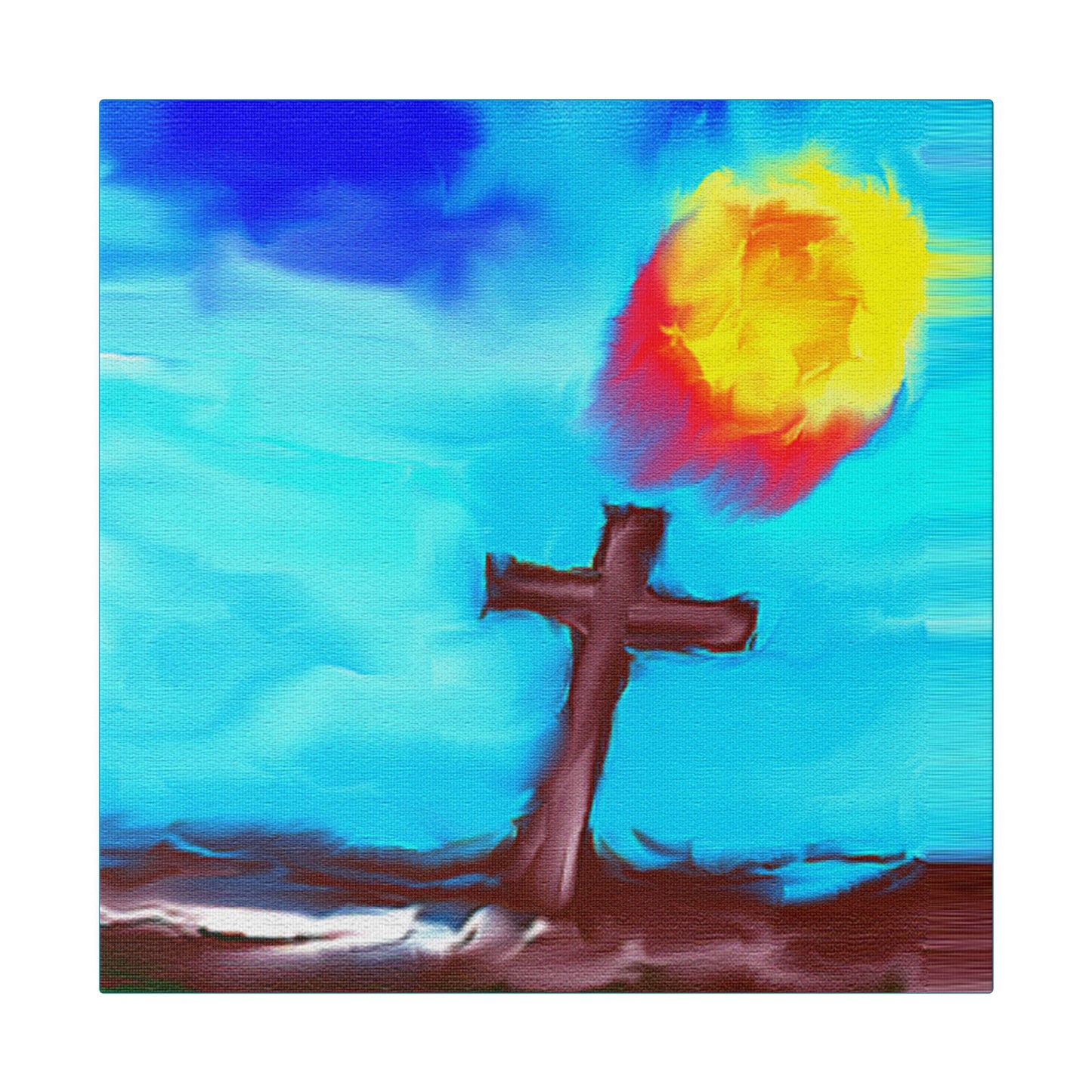 "Powerful Cross Painting - Inspirational Art by Rossouw on Matte Canvas"