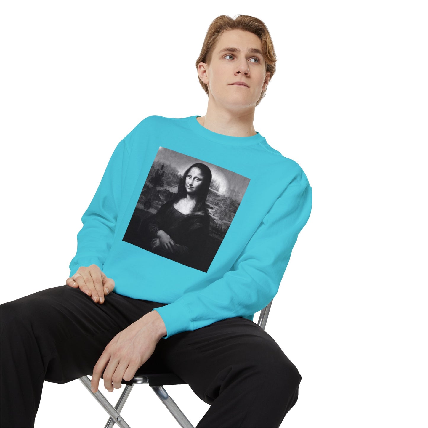 Mona Lisa (B&W): Luxurious Unisex Garment-Dyed Sweatshirt