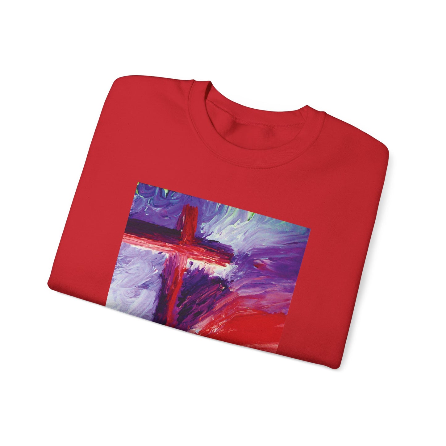 "Candy Skies - Enlightened Spirit Crewneck Sweatshirt – Spiritual Cross Art Painting”