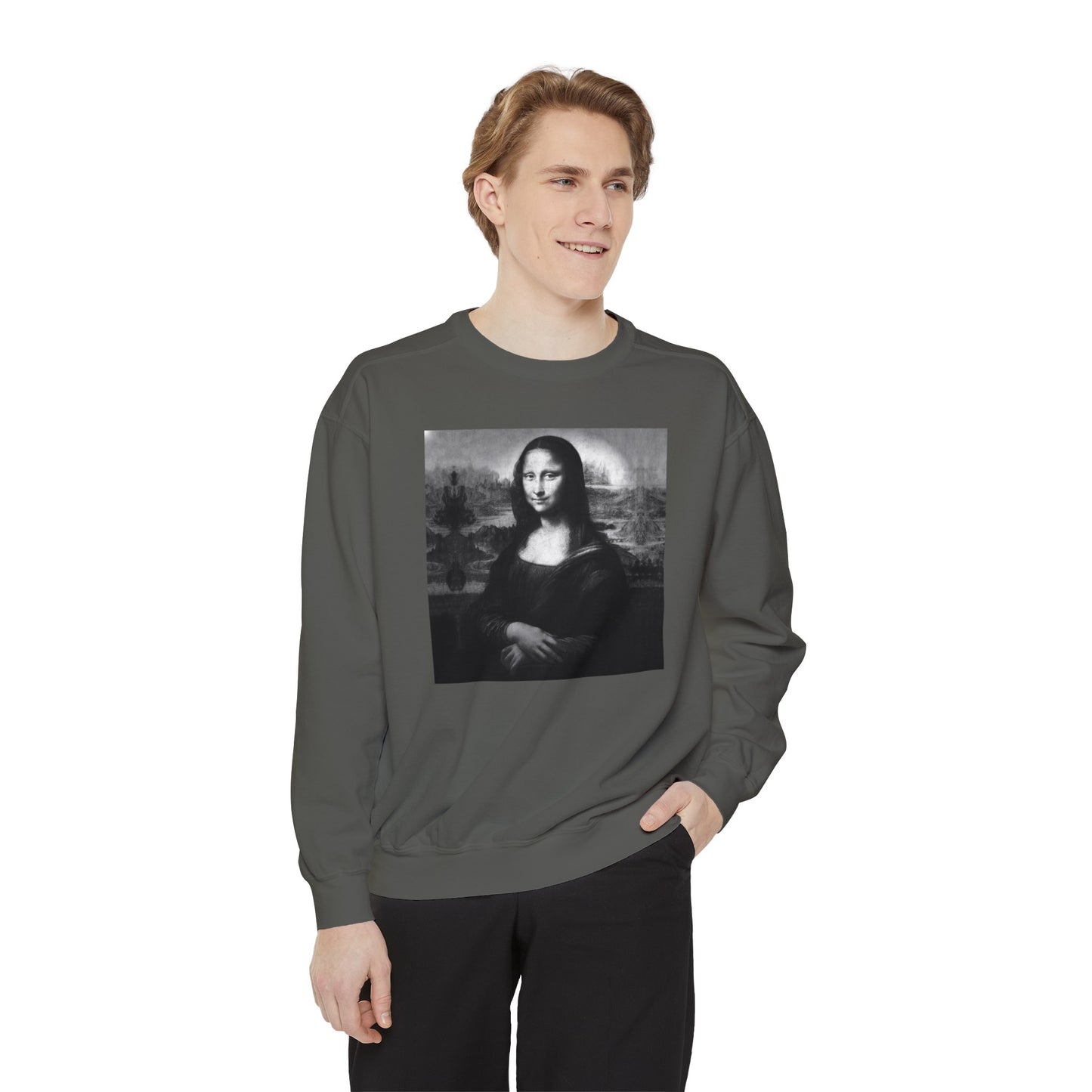 Mona Lisa (B&W): Luxurious Unisex Garment-Dyed Sweatshirt